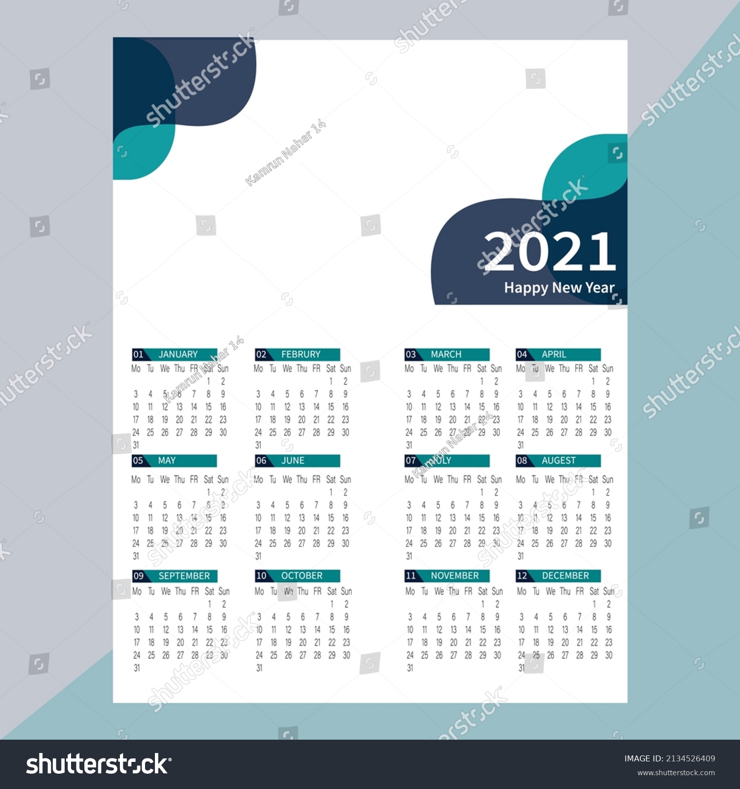 Modern Simple Wall Calendar Design Template Stock Vector (Royalty Free