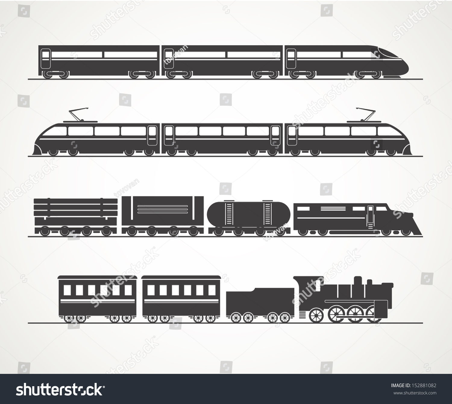 Modern Vintage Train Silhouette Collection Stock Vector 152881082 ...