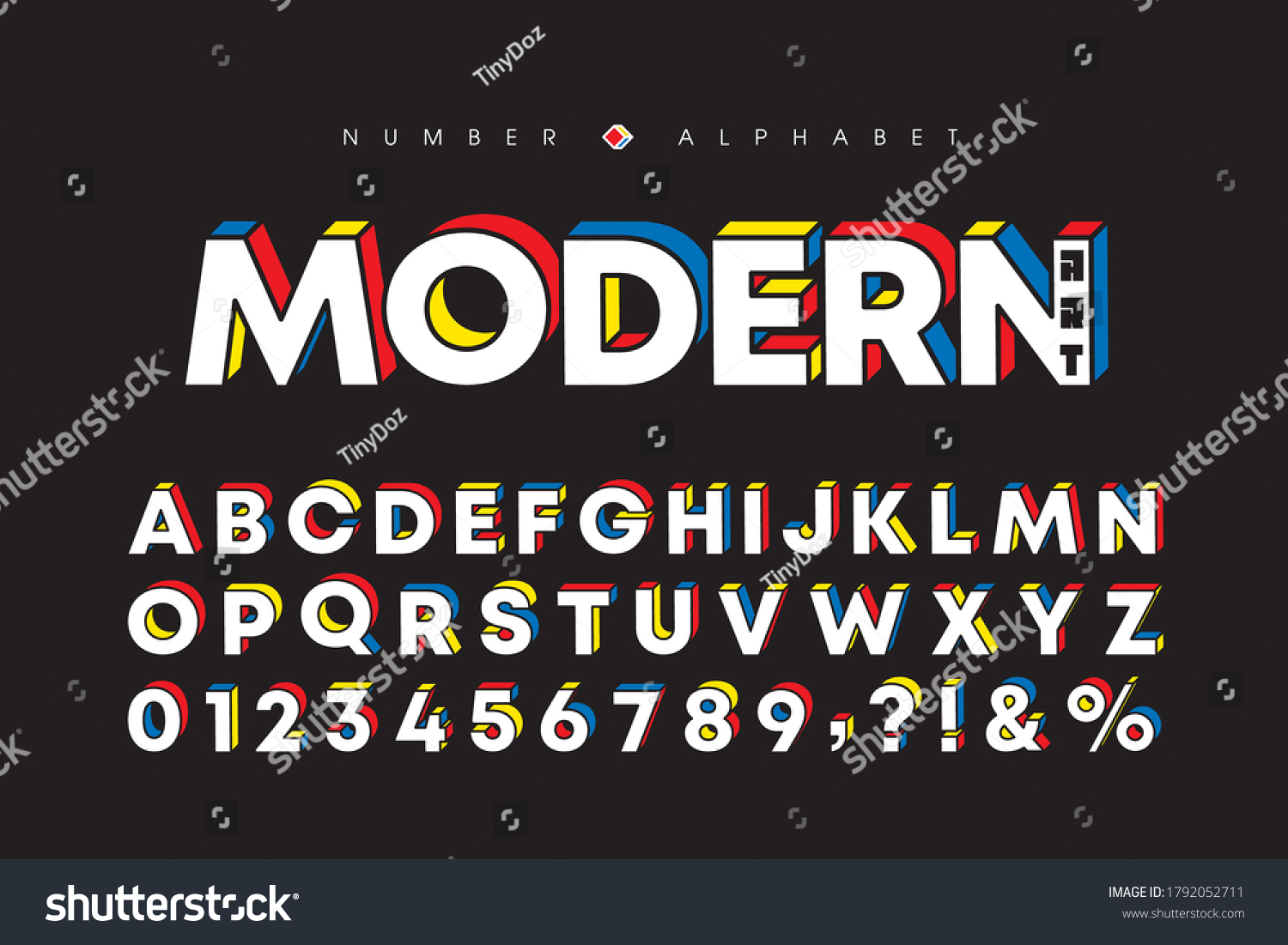 Modern Art Alphabet Number Set Stylish Stock Vector (Royalty Free ...