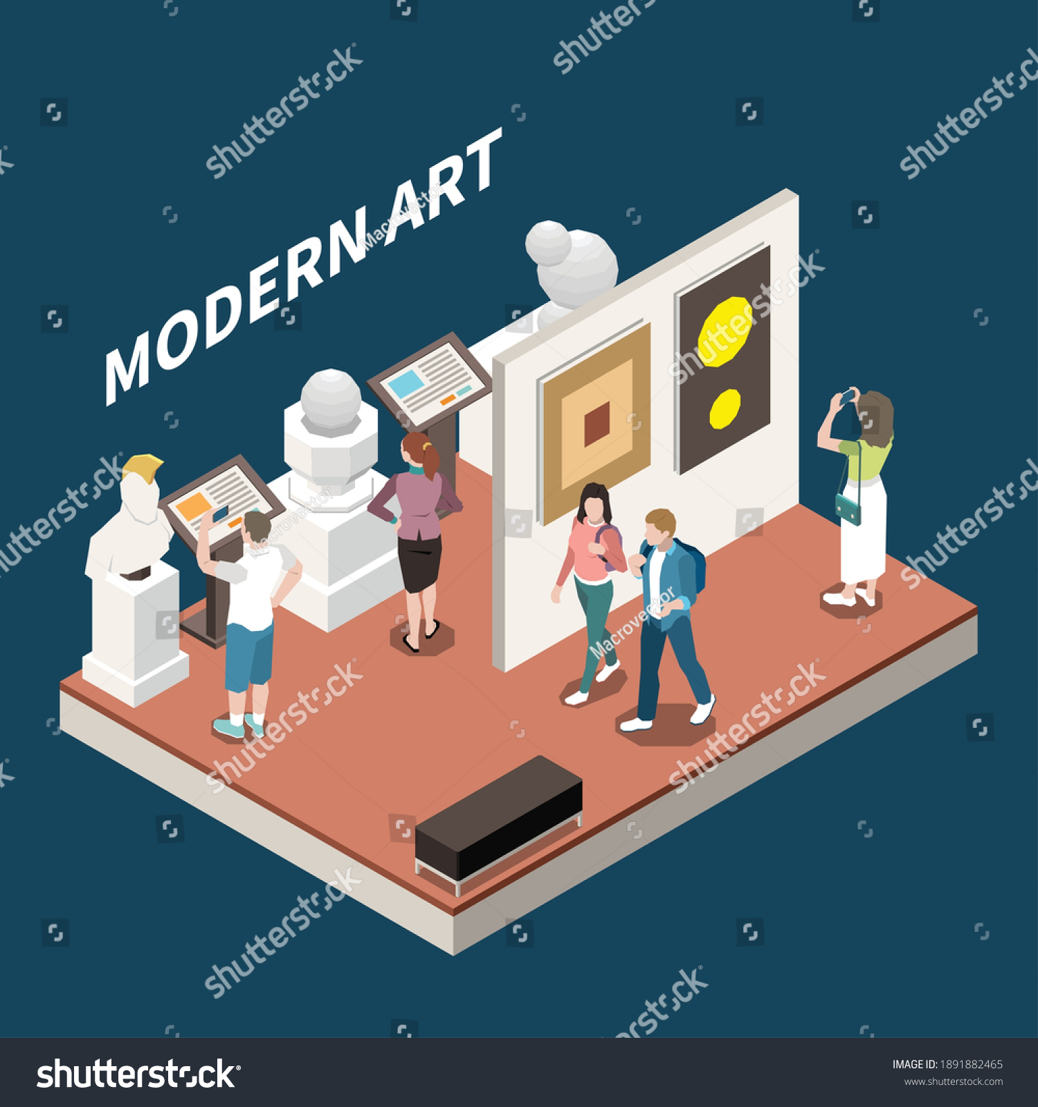 Modern Art Exhibition Museum Interior Interactive Stock Vector (Royalty ...