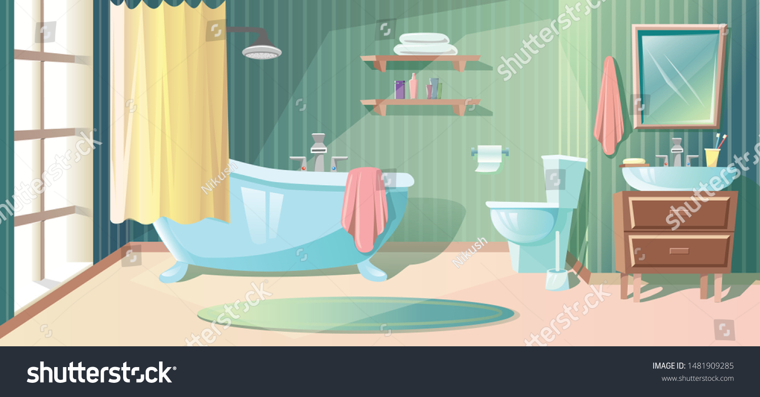 Modern Bathroom Interior Illustration Background Template Stock Vector Royalty Free 1481909285