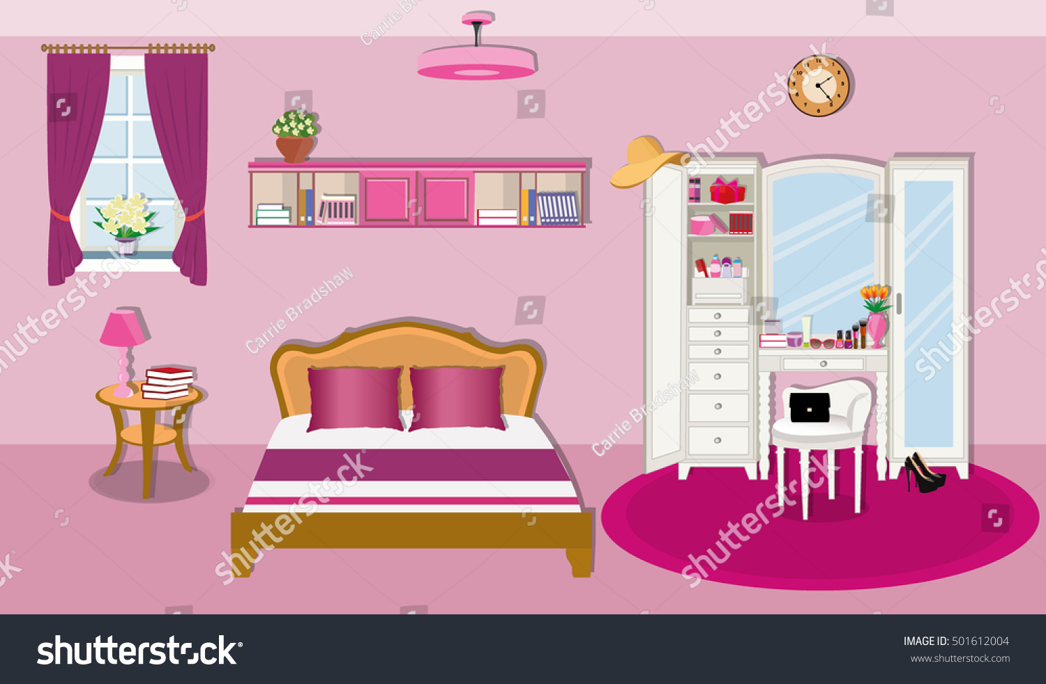 Modern Bedroom Interior Design Furniture Window Stock Vector