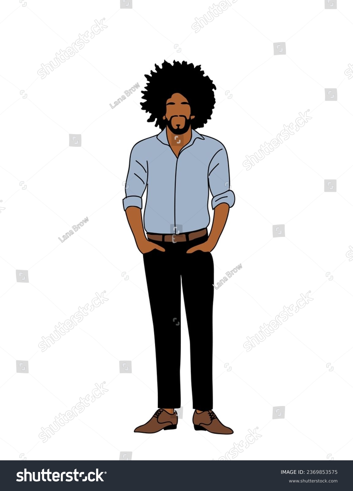 SVG of Modern black business man standing. Stylish african american guy in smart casual outfit. Vector simple outline stylized colorful illustration Isolated on white background. svg