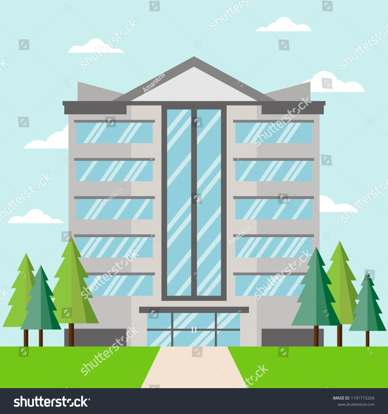 Modern Business Company Building Tree Cloud Stock Vector (Royalty Free ...