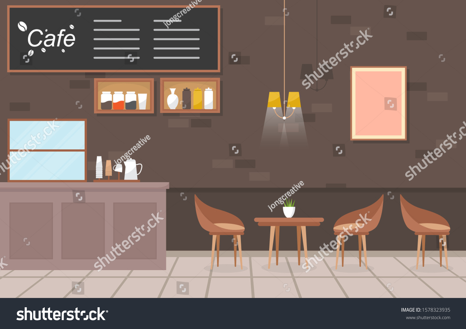 Modern Cafe Coffee Shop Interior Furniture Stock Vector (Royalty Free ...