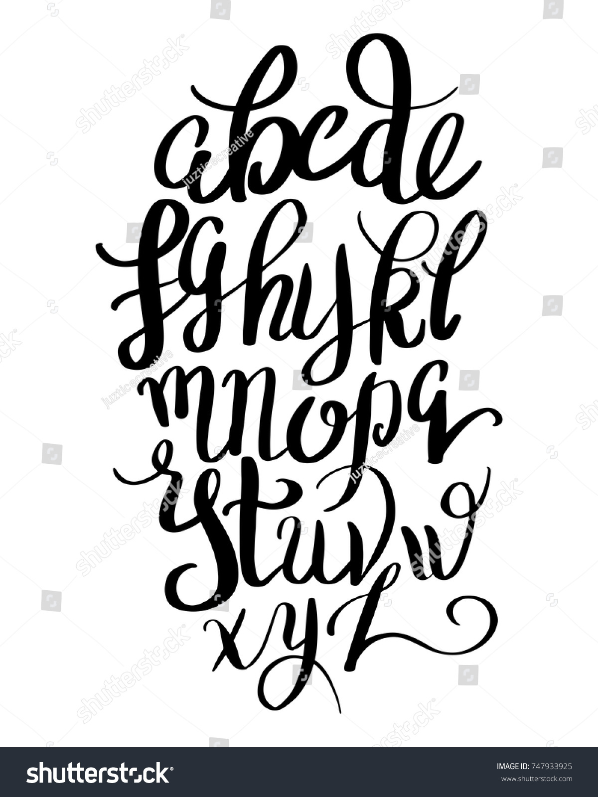 Modern Calligraphy Lowercase Alphabet Handdrawn Abc Stock Vector ...