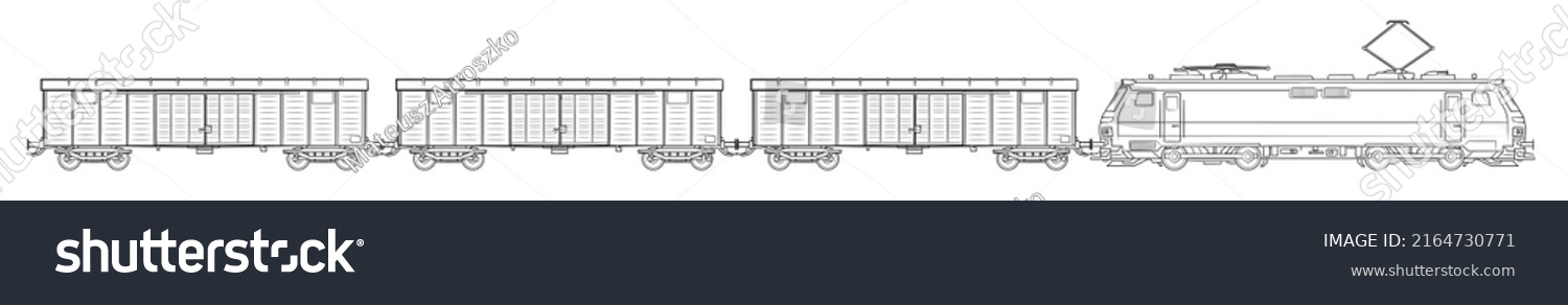 SVG of Modern cargo train - outline vector stock illustration. svg