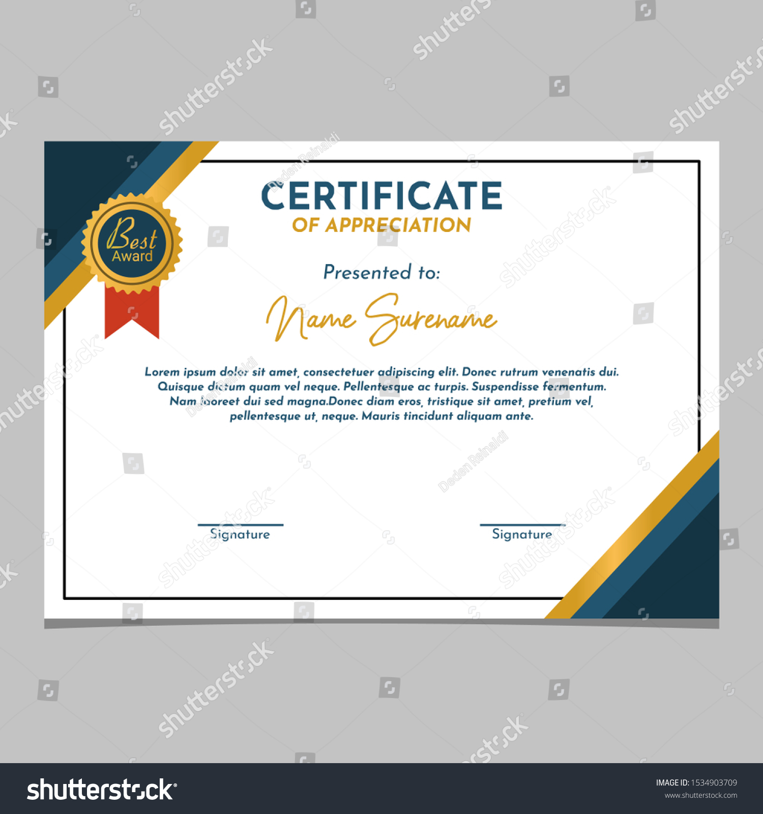 Modern Certificate Appreciation Template Vektor Stock Vector (Royalty ...