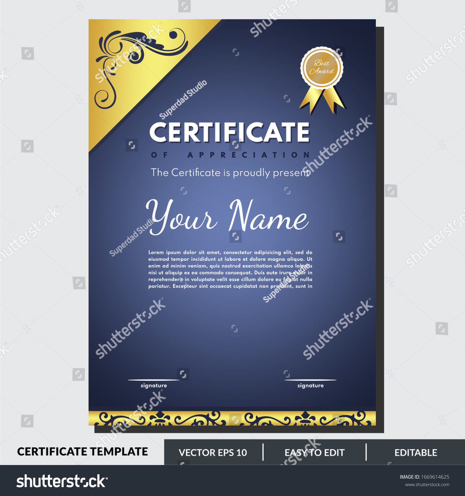 Modern  Certificate Template Appreciation Award Creative Stock Pertaining To  Professional Award Certificate Template