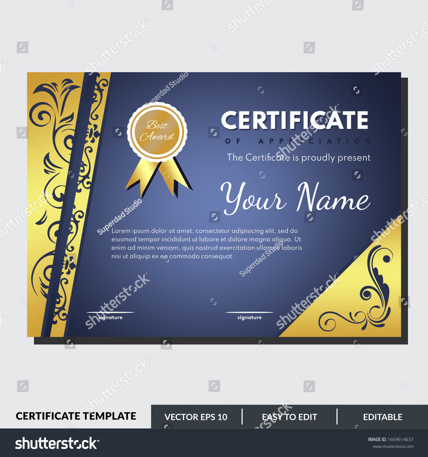 Modern  Certificate Template Appreciation Award Creative Stock Pertaining To  Professional Award Certificate Template