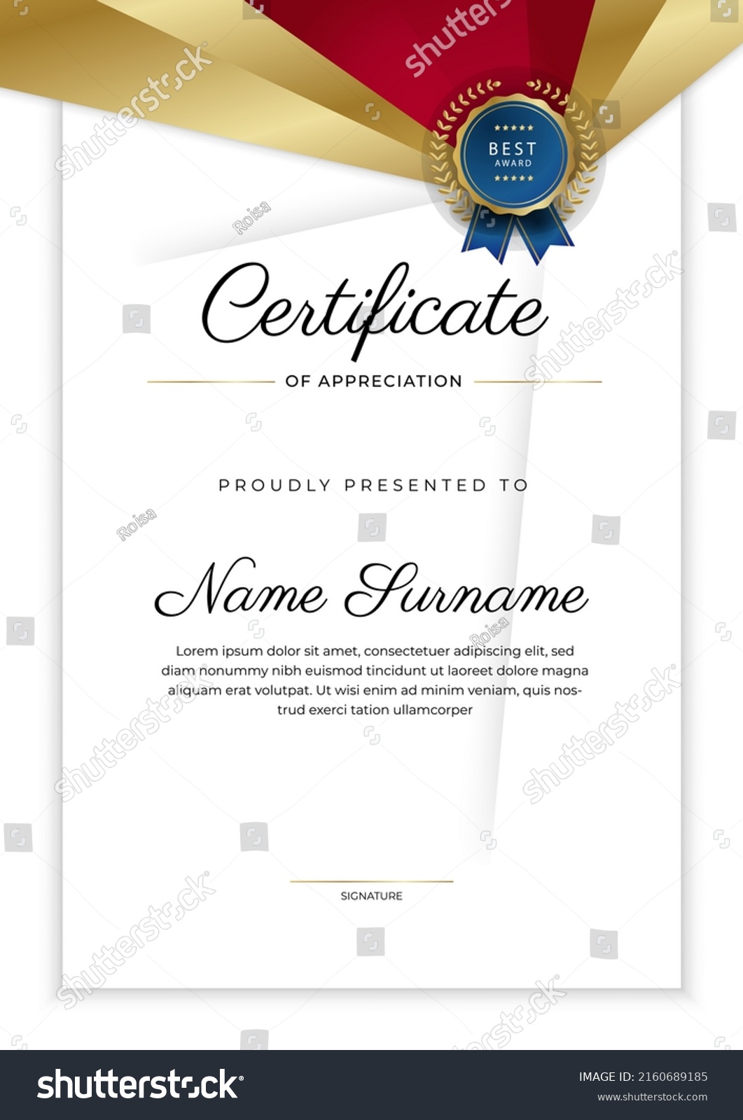 Modern Certificate Template Golden Badges Vector Stock Vector (Royalty ...