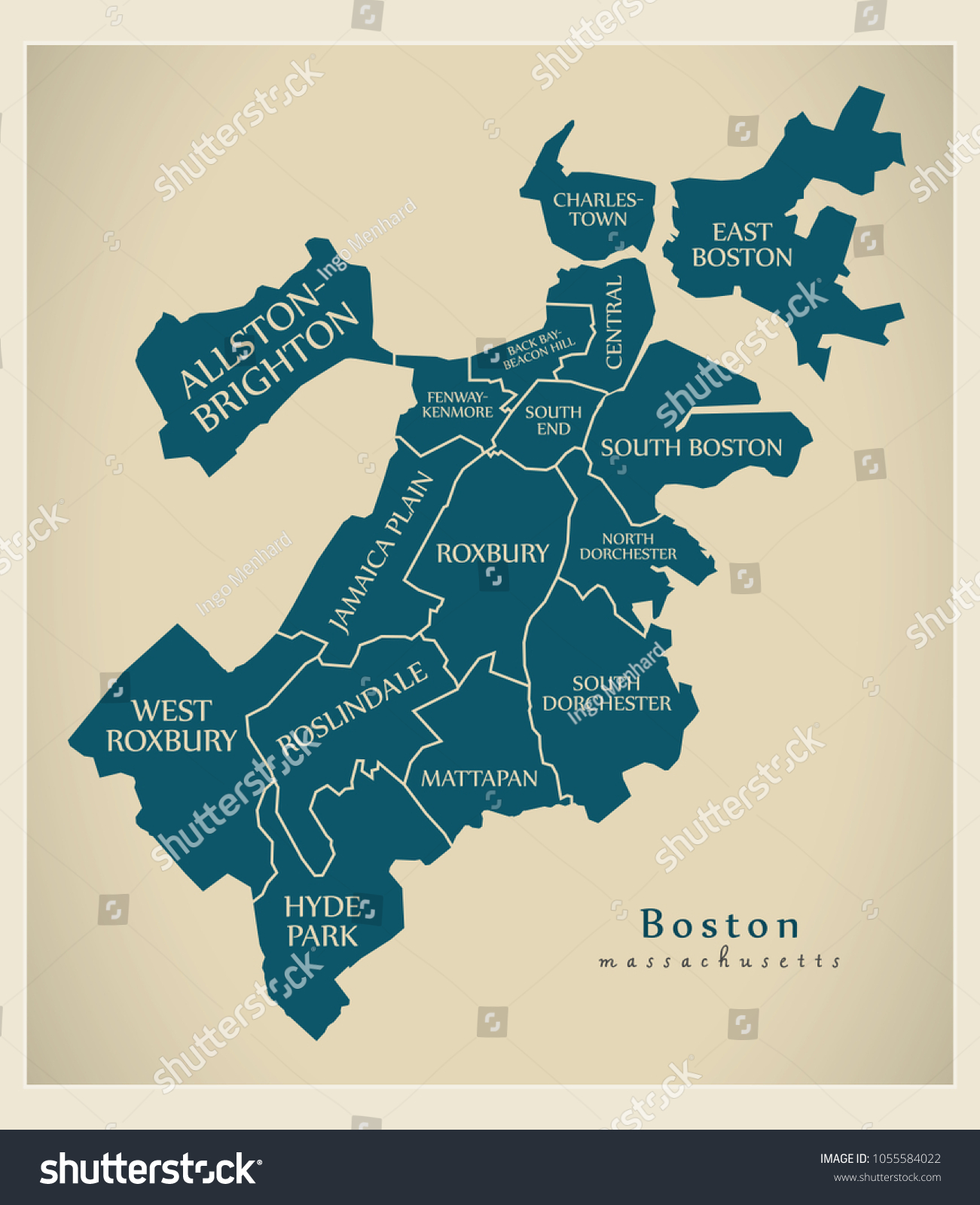 SVG of Modern City Map - Boston Massachusetts city of the USA with boroughs and titles svg