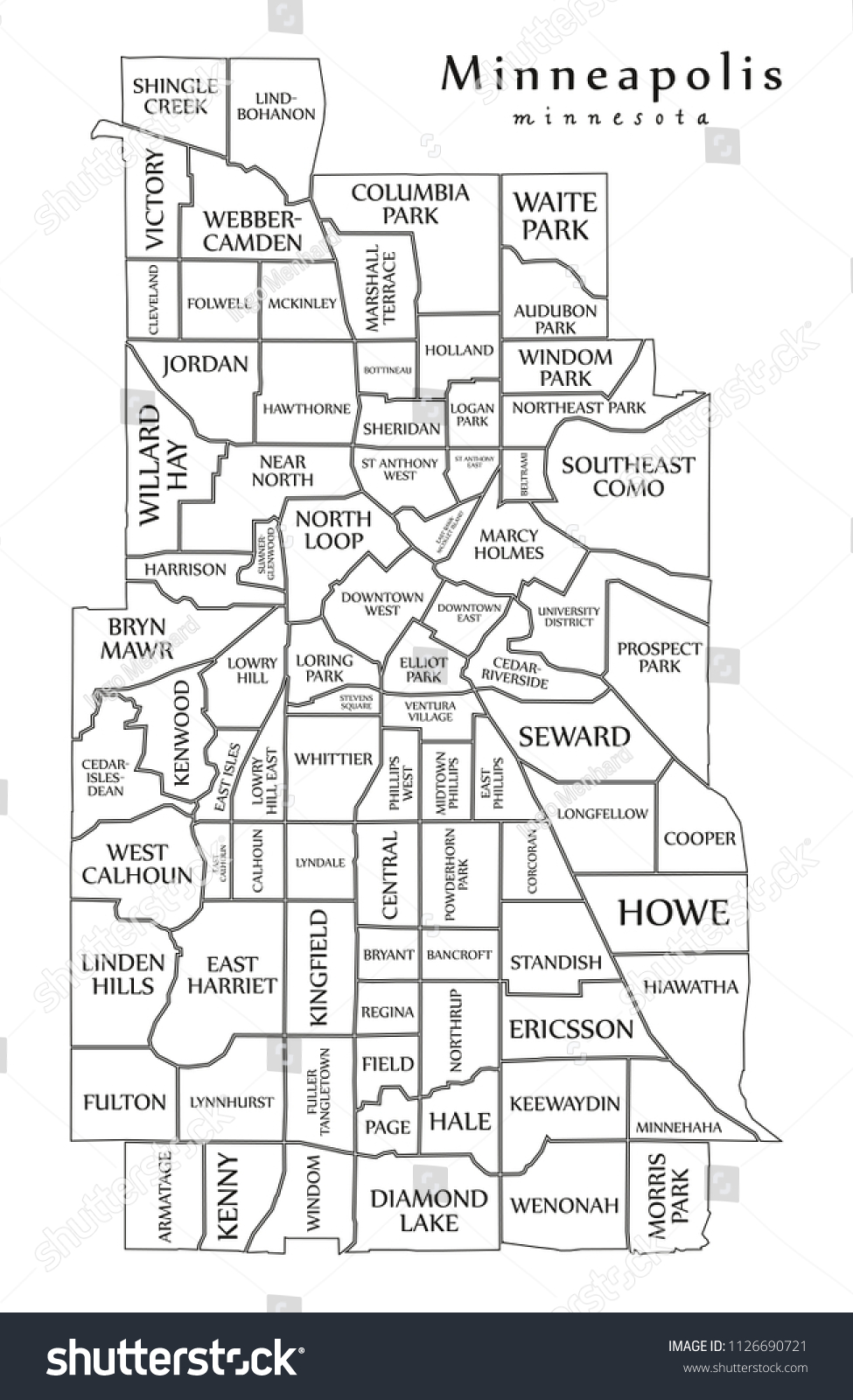 Map Of Mpls Neighborhoods Modern City Map Minneapolis Minnesota City Stock Vector (Royalty Free)  1126690721 | Shutterstock