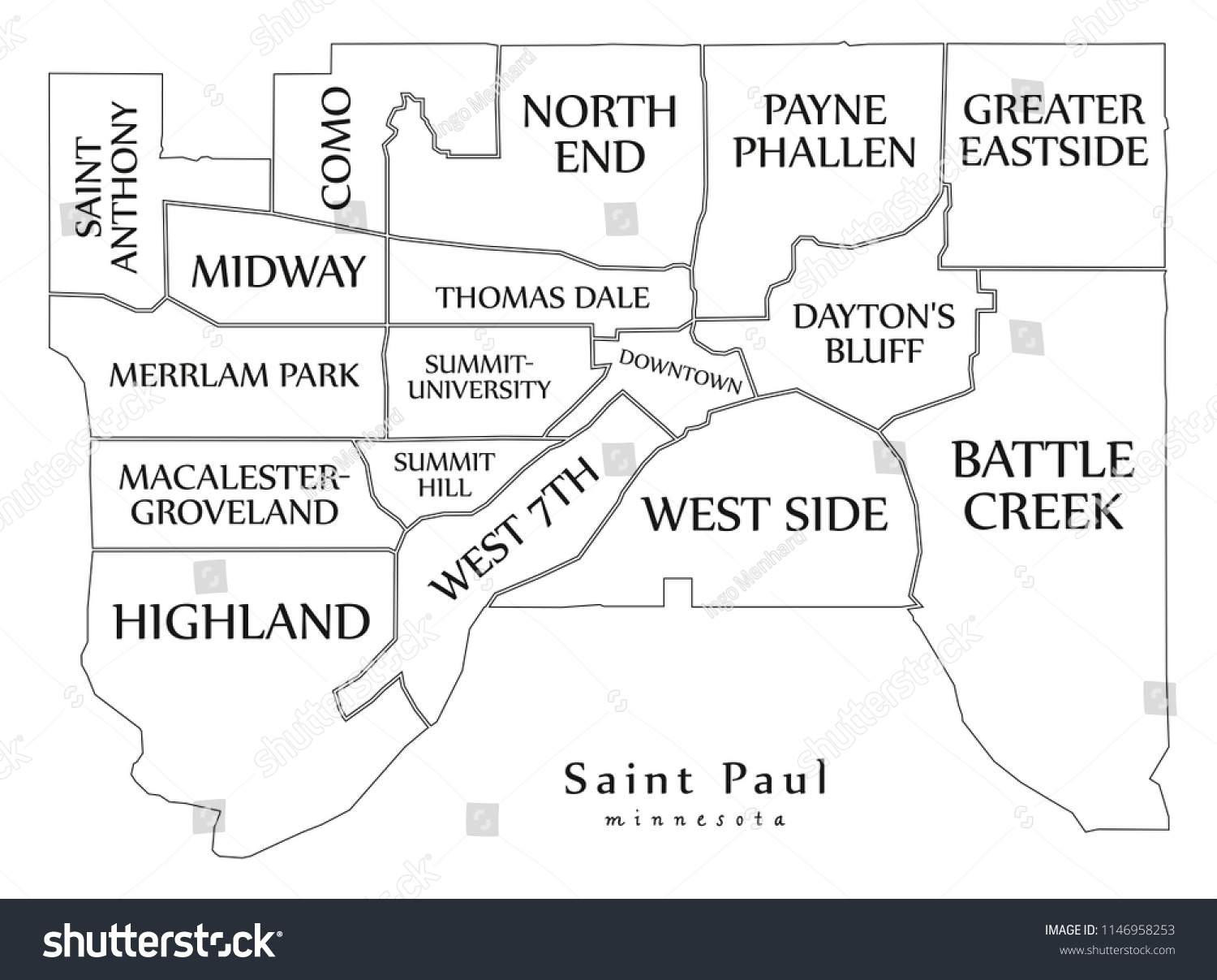 Map Of St Paul Mn Neighborhoods Modern City Map Saint Paul Minnesota Stock Vector (Royalty Free) 1146958253  | Shutterstock