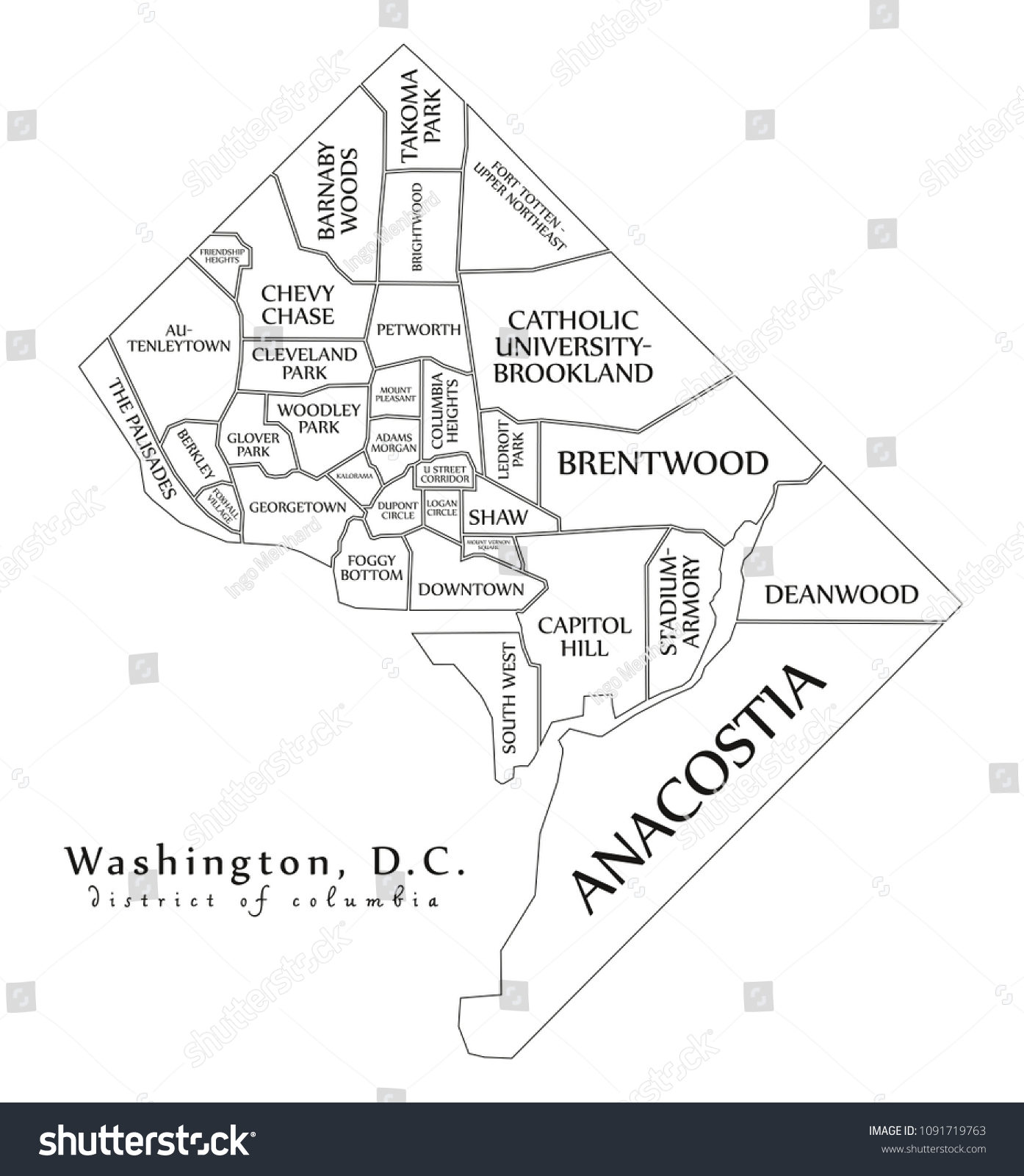 map of washington dc neighborhoods Modern City Map Washington Dc City Stock Vector Royalty Free map of washington dc neighborhoods