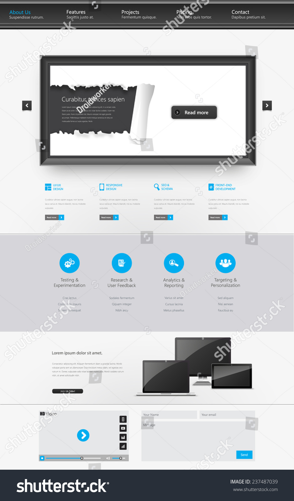 website interface template one page modern futuristic style