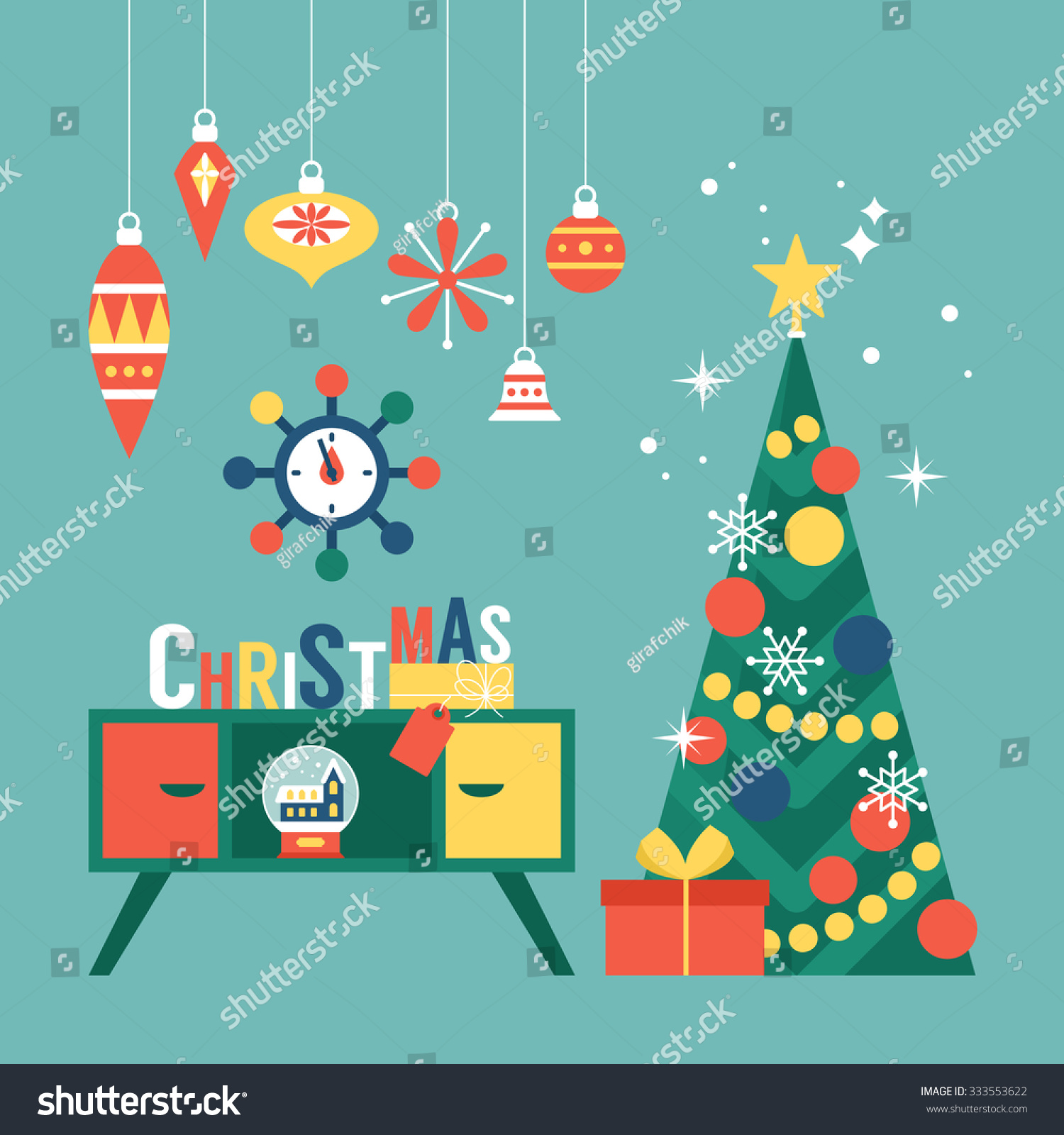 modern creative christmas greeting card design with christmas tree and mid century furniture vector illustration - Mid Century Modern Christmas Tree Decorations modern creative christmas greeting card design with christmas tree and mid century furniture vector illustration - Mid Century Modern Christmas Tree Decorations