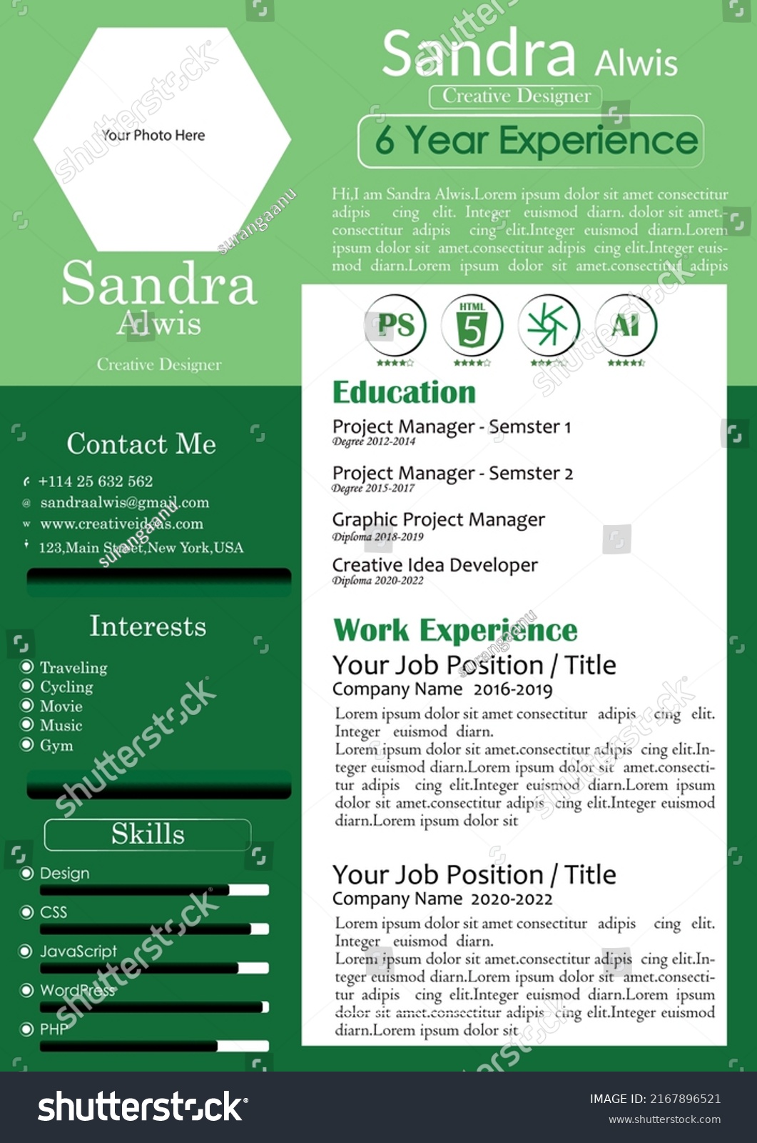 Modern Cv Design Template Green Color Stock Vector (Royalty Free ...