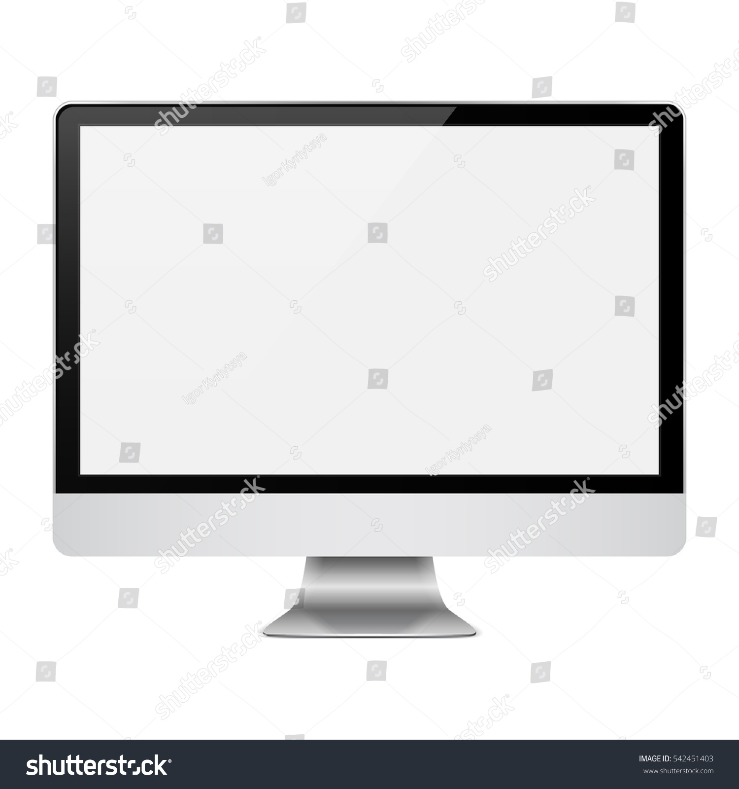 Modern flat screen computer monitor. Computer display isolated on white background. Vector illustration.