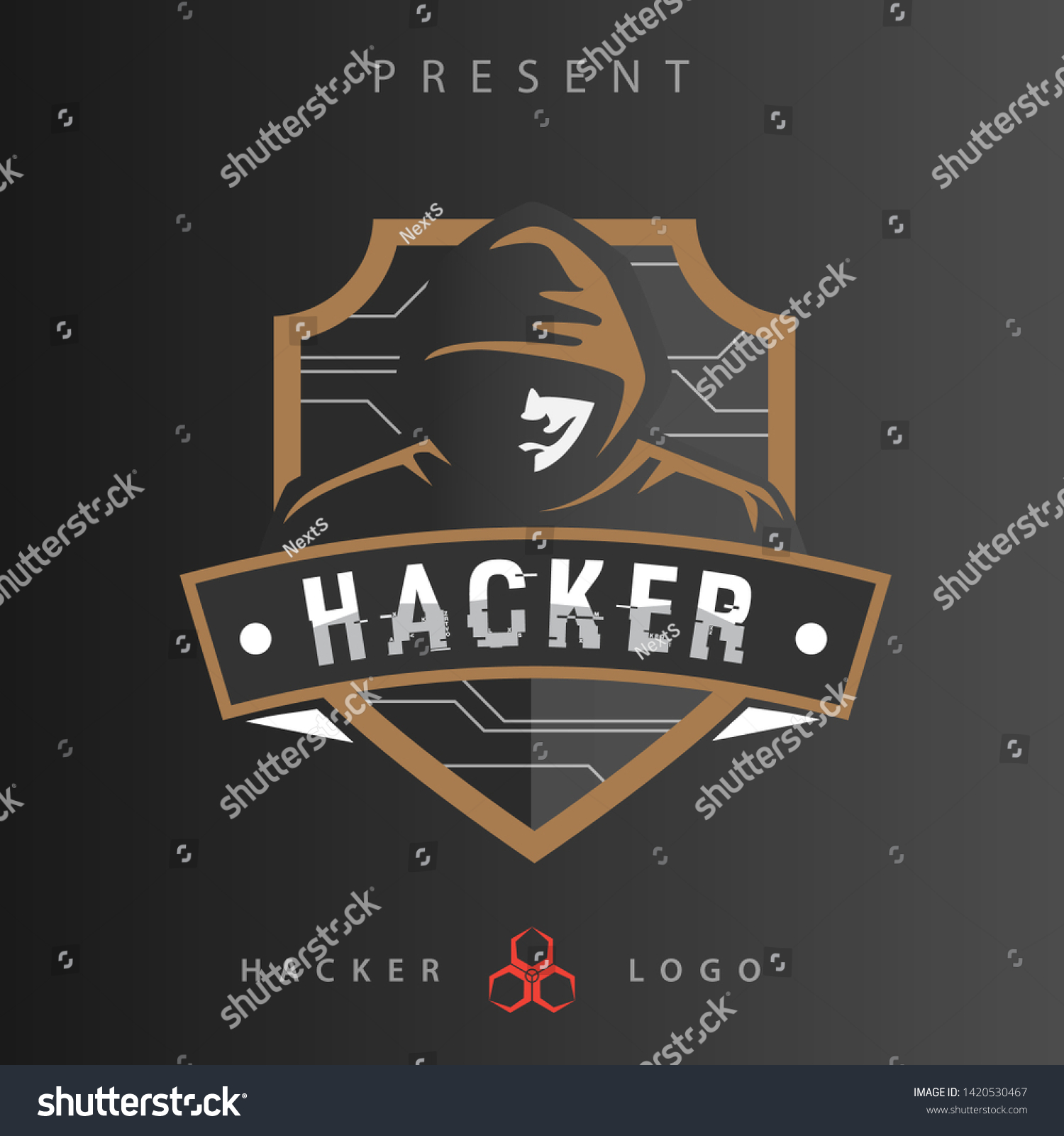 Modern Hacker Logo Brown Color Red Stock Vector Royalty Free 1420530467