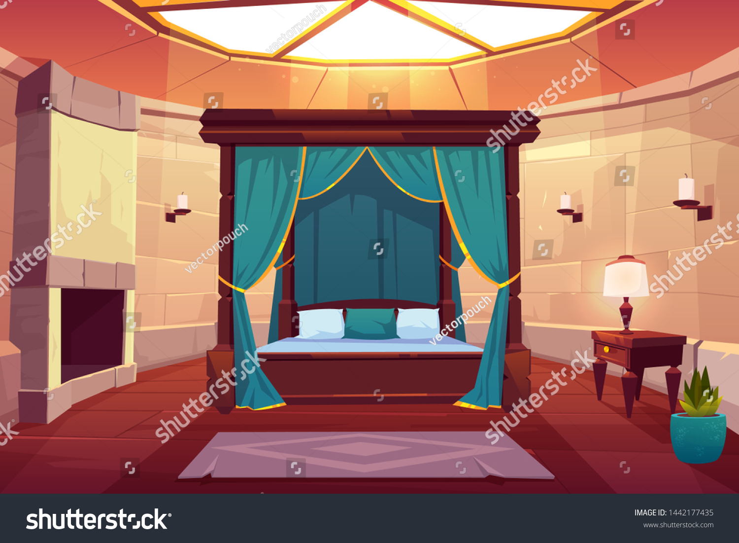 Modern Hotel Luxury Apartments Medieval Castle Stock Vector