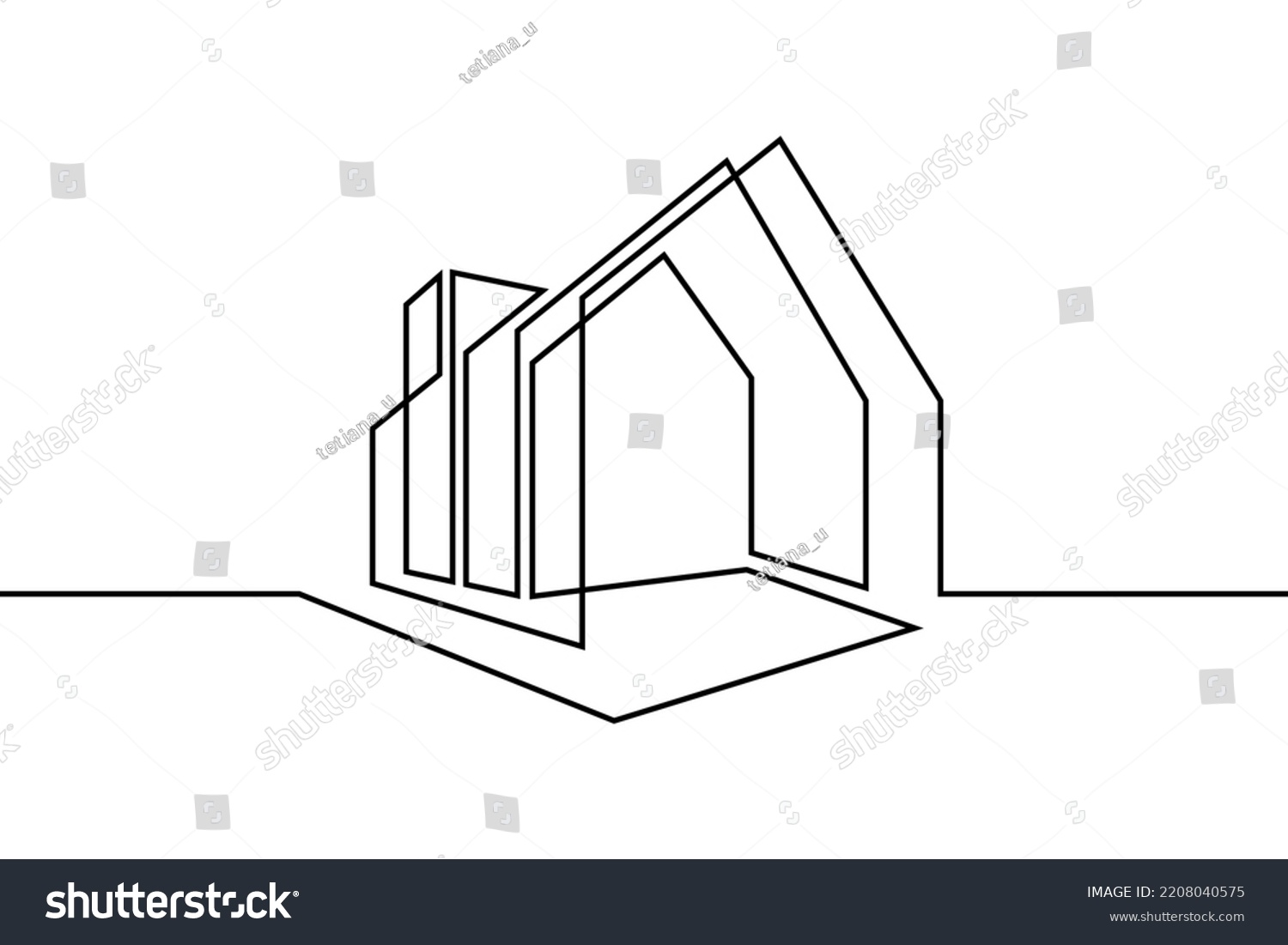 SVG of Modern house in continuous line art drawing style. Contemporary building architectural model black linear design isolated on white background. Vector illustration svg
