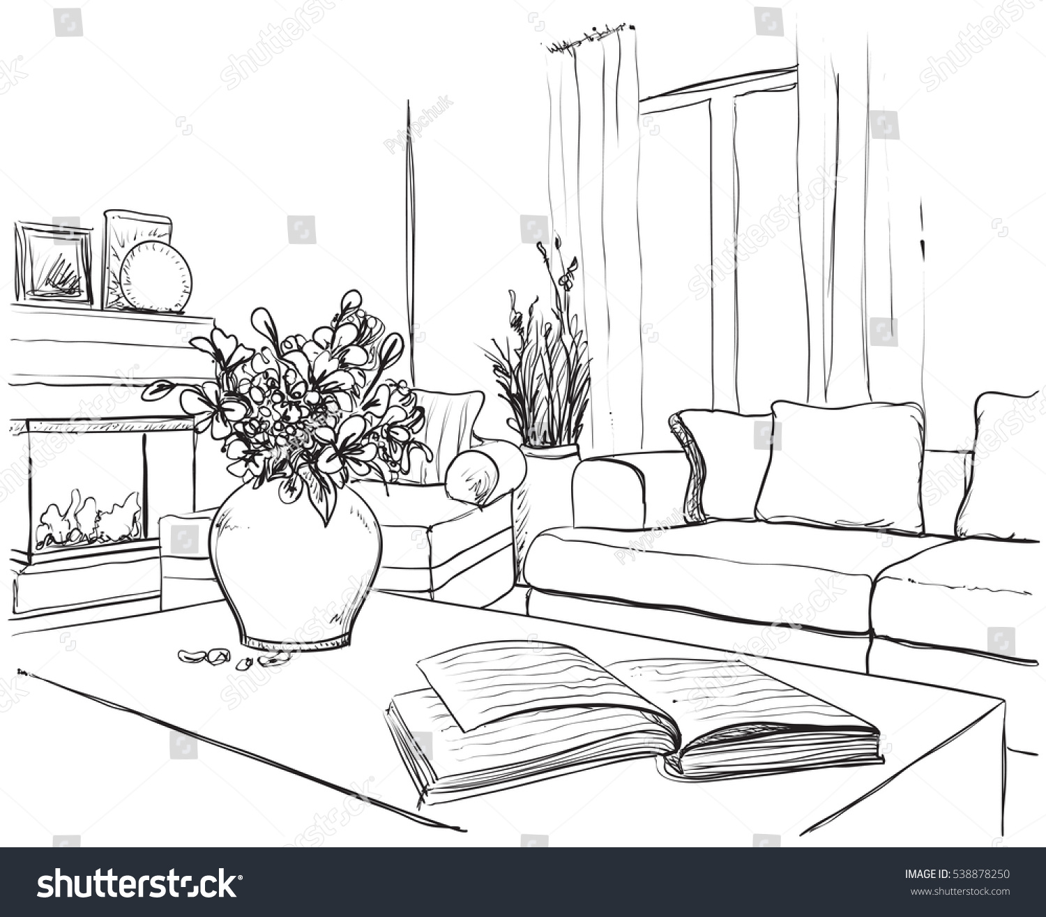 Modern Interior Room Sketch Stock Vector 538878250 - Shutterstock