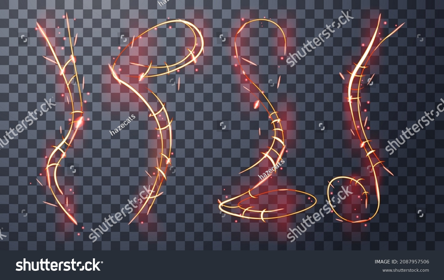 SVG of Modern magic witchcraft symbols. Ethereal fire line, threads and lasso with strange flame sparks. Decor elements for magic doctor, shaman, medium. Luminous trail effect on transparent background. svg