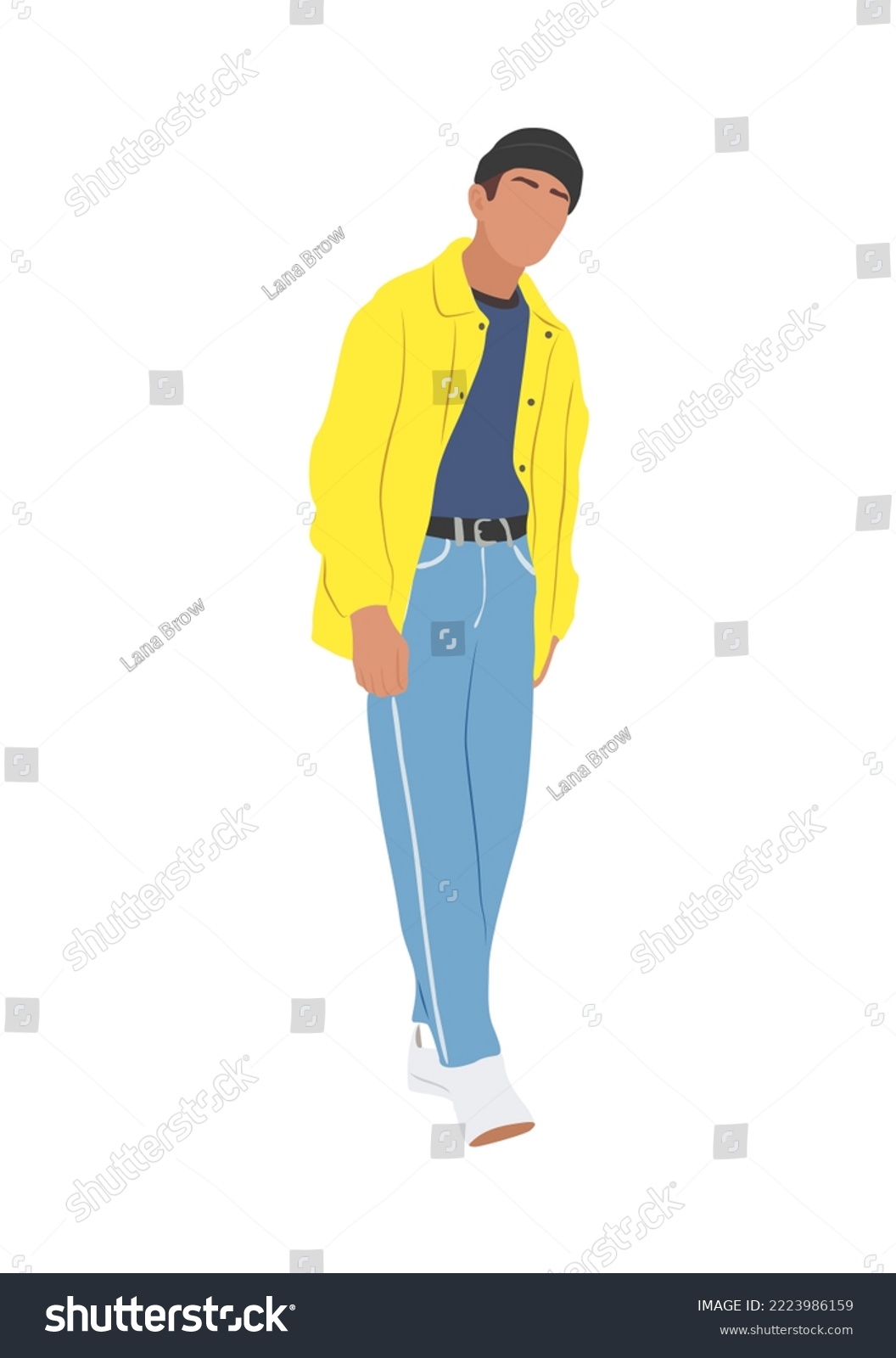 SVG of Modern man wearing fashion casual clothes. Stylish young man in autumn look. Handsome guy in trendy street fashion outfit. Flat vector realistic illustration isolated on white background. svg