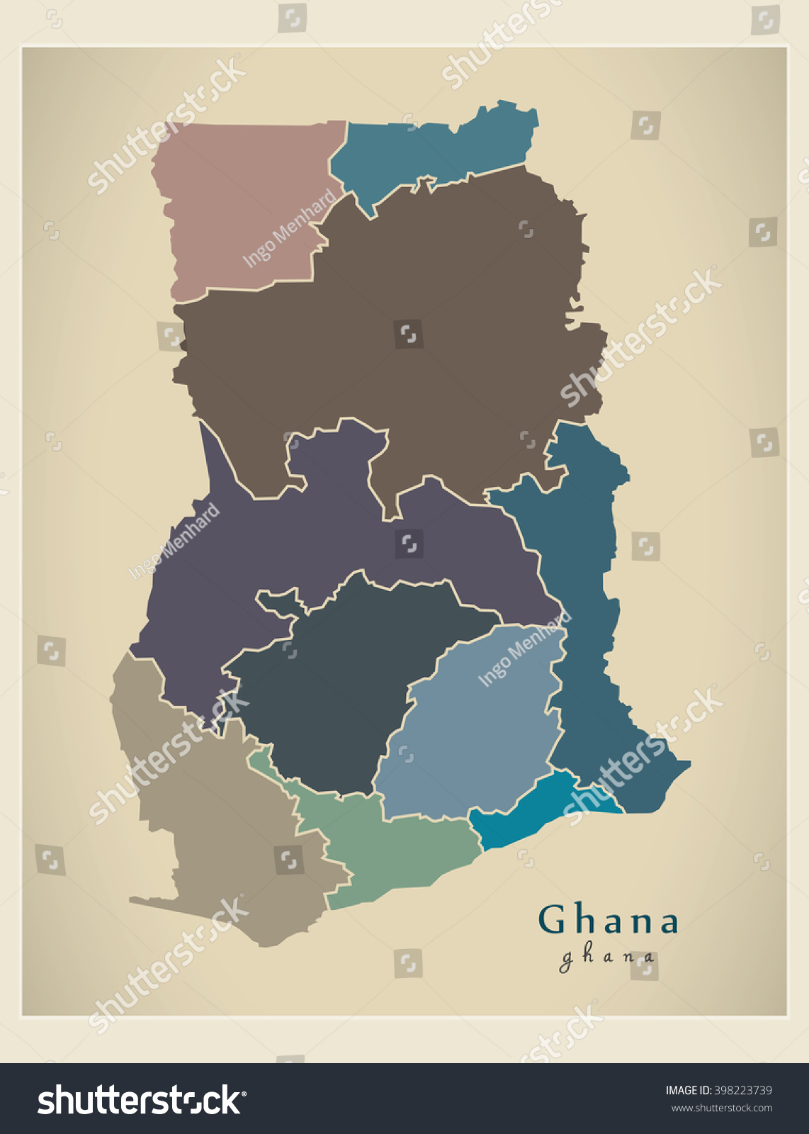 Modern Map - Ghana With Regions Colored Gh Stock Vector 398223739 ...