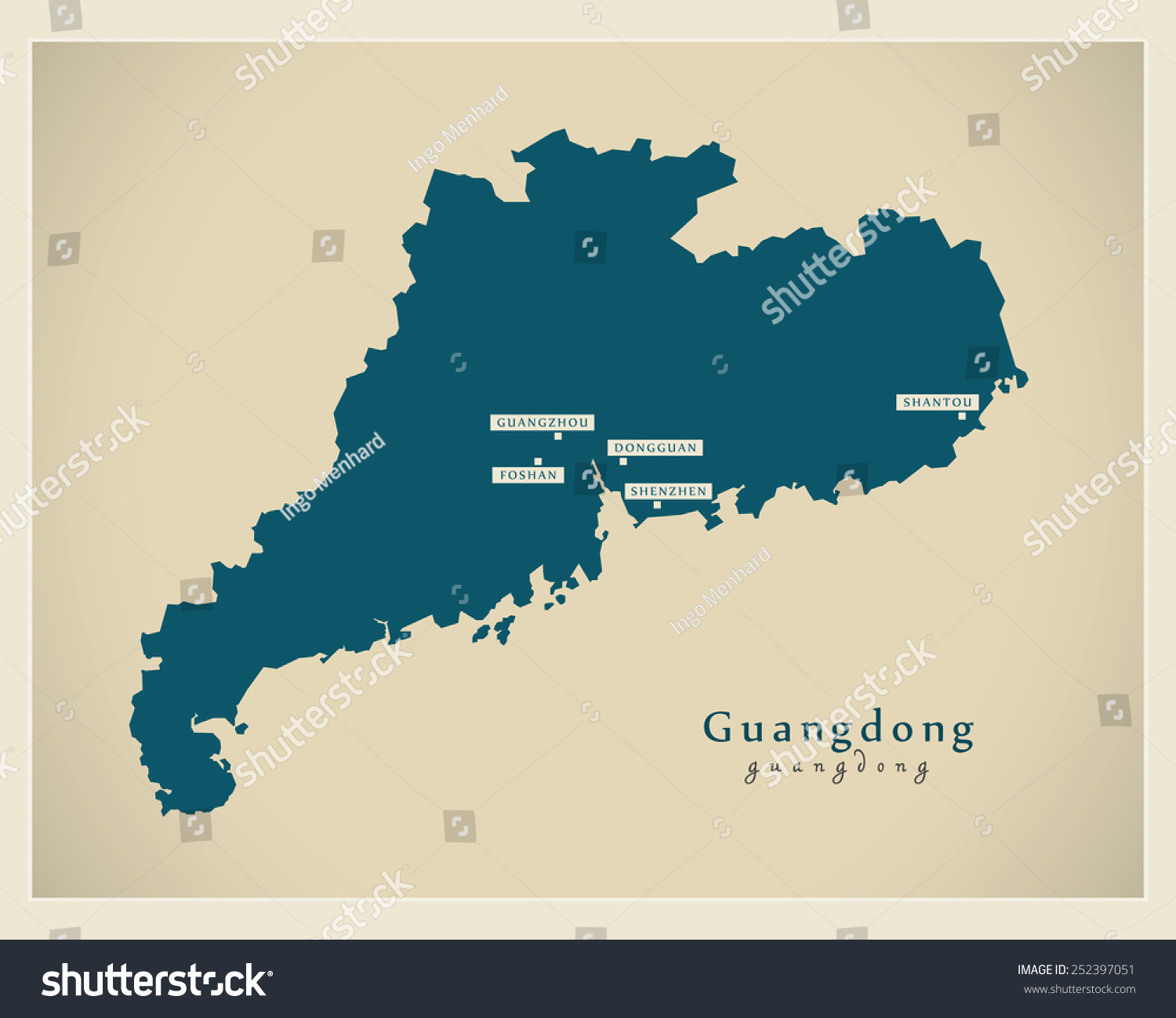 Modern Map - Guangdong Cn Stock Vector Illustration 252397051 ...