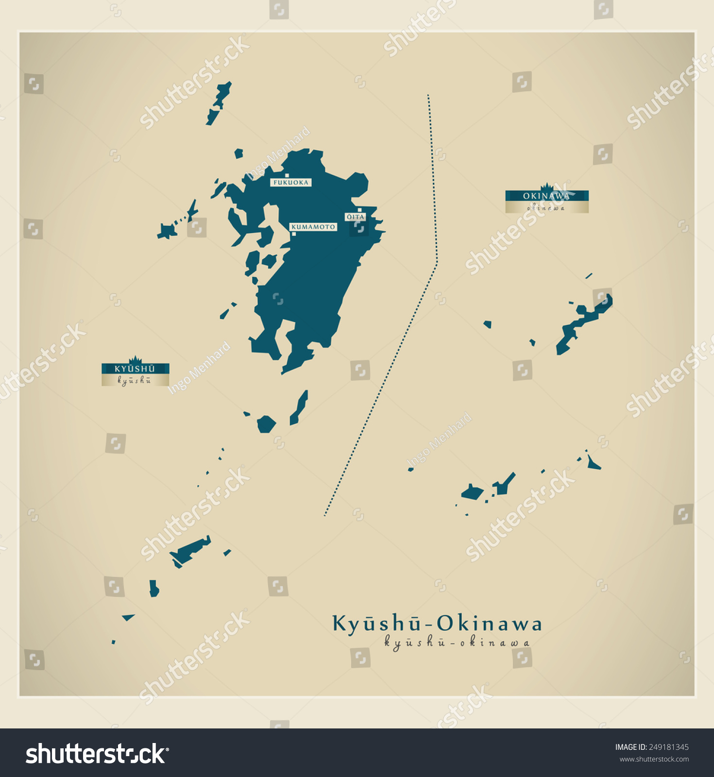 Modern Map - Kyushu And Okinawa Jp Stock Vector Illustration 249181345 ...