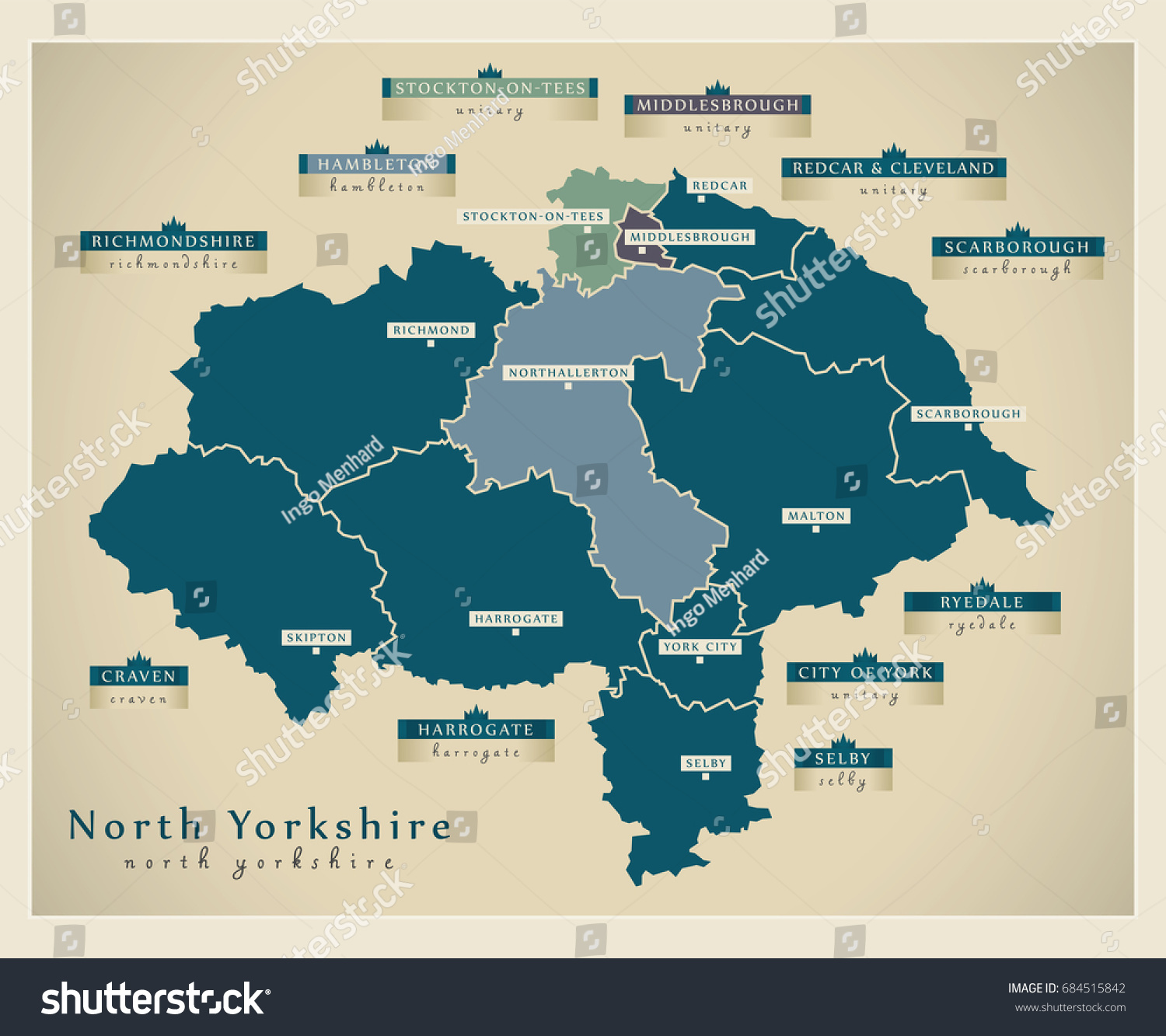 SVG of Modern Map - North Yorkshire county with labels England UK illustration svg