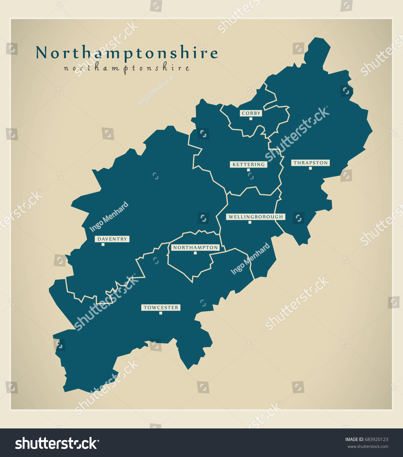 Modern Map Northamptonshire County Cities Districts Stock Vector ...