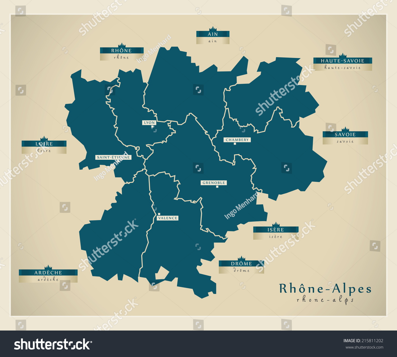 Modern Map - Rhone-Alps Fr Stock Vector Illustration 215811202 ...