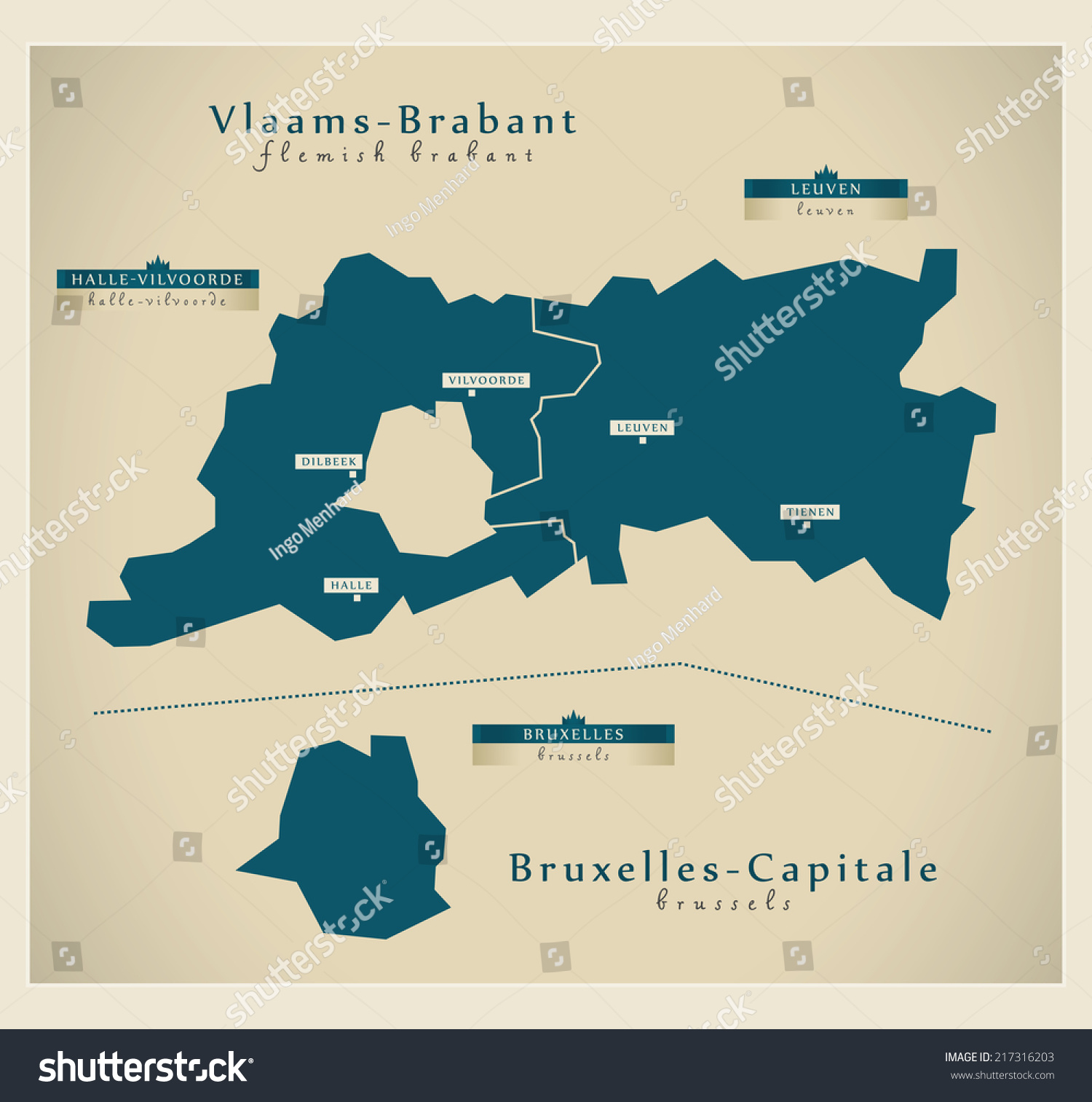 Modern Map - Vlaams-Brabant & Bruxelles-Capitale Be Stock Vector ...