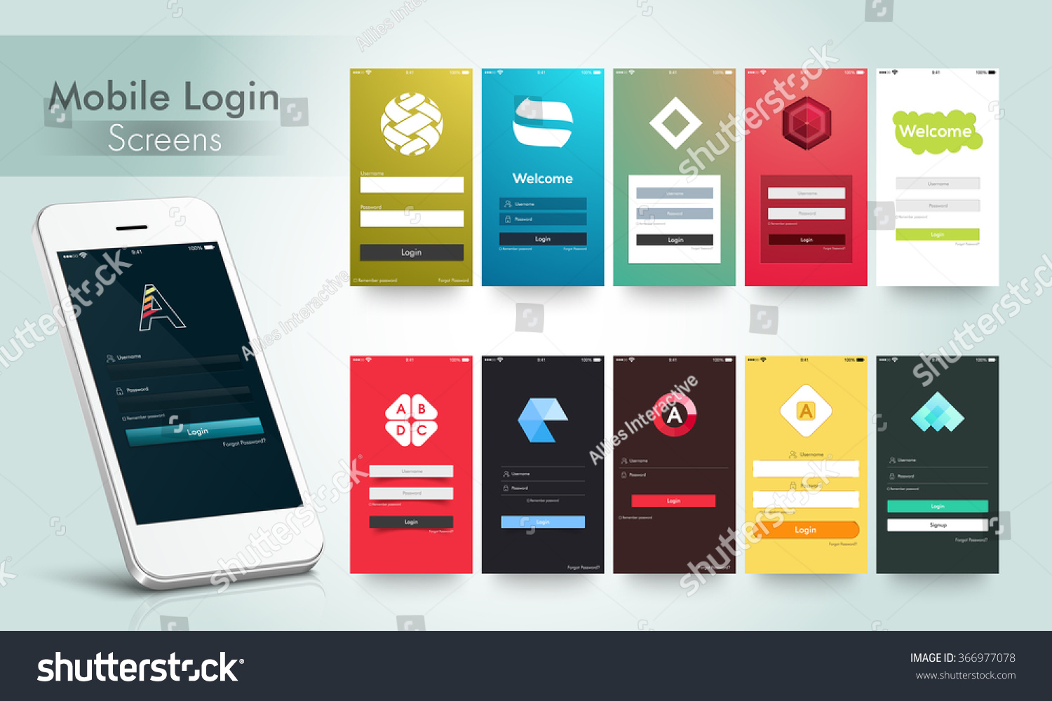 Modern Mobile Login Welcome Screens User Stock Vector (Royalty Free ...