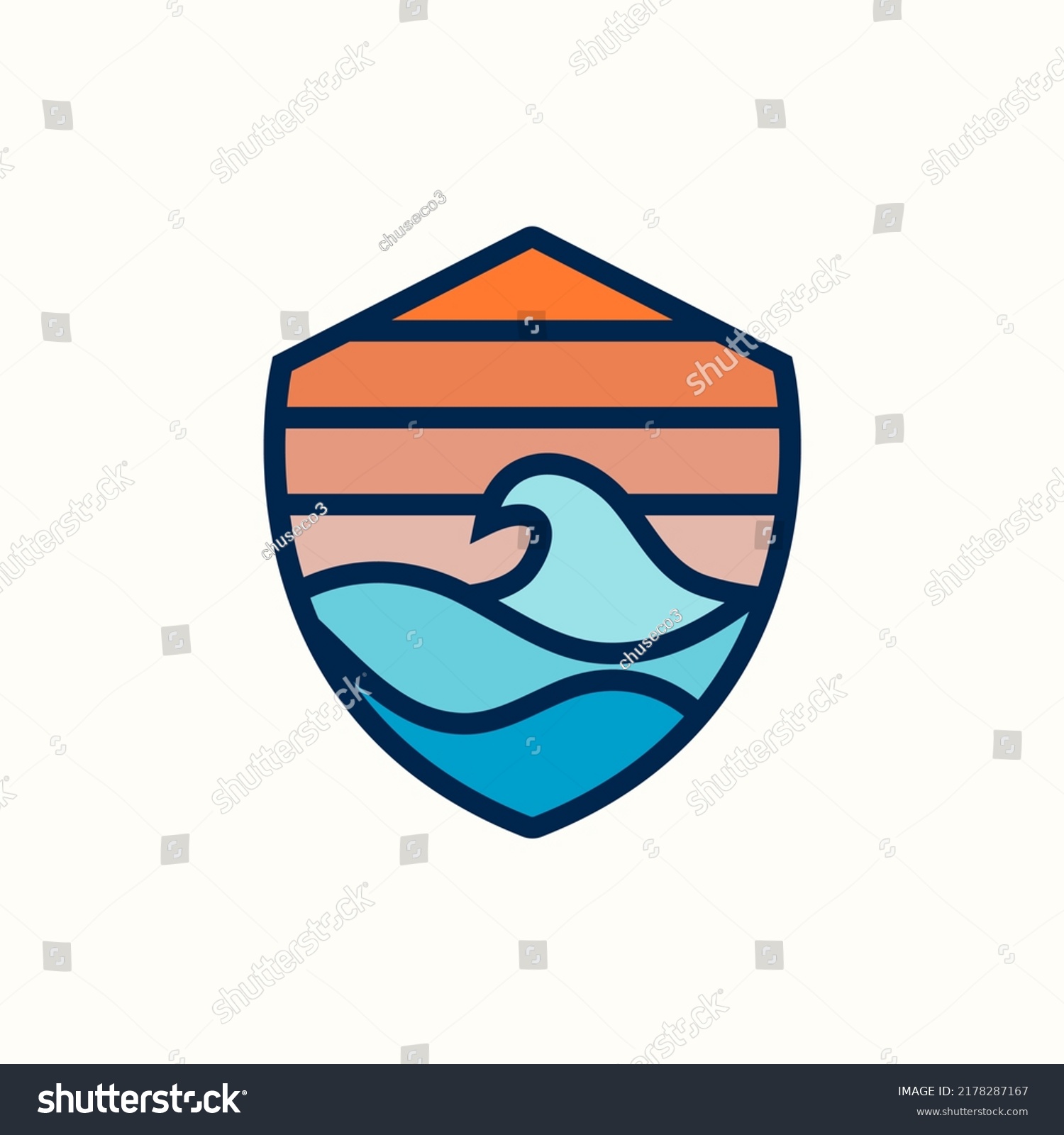 Modern Ocean Wave Shield Logo Illustration Stock Vector (Royalty Free ...