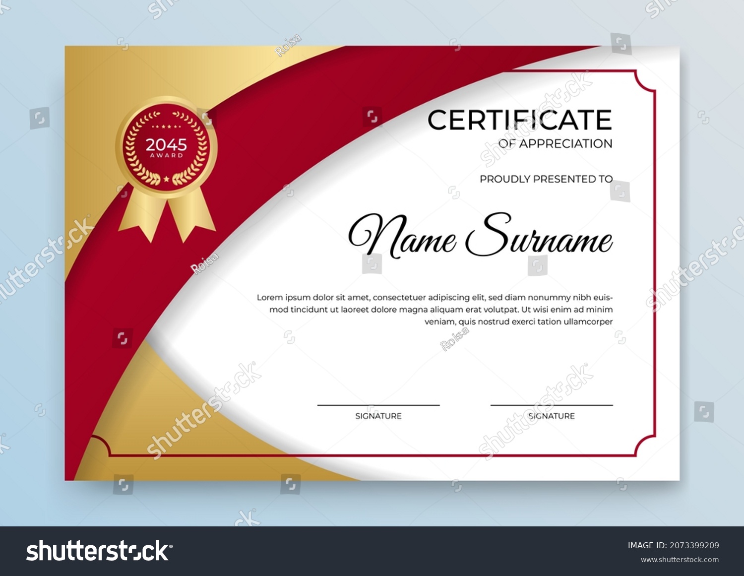 Modern Red Gold Certificate Template Certificate Stock Vector (Royalty ...