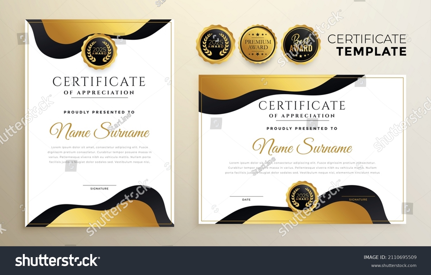 Modern Set Golden Certificate Multipurpose Template Stock Vector ...