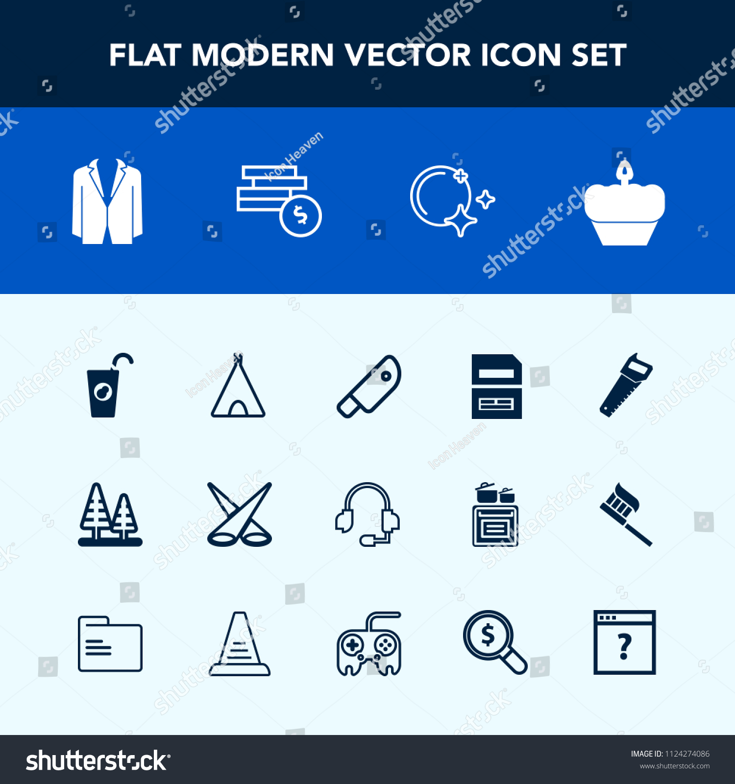 Outdoor Kitchen Set Forest Landscape modern simple vector icon set with saw fresh backdrop headset doughnut