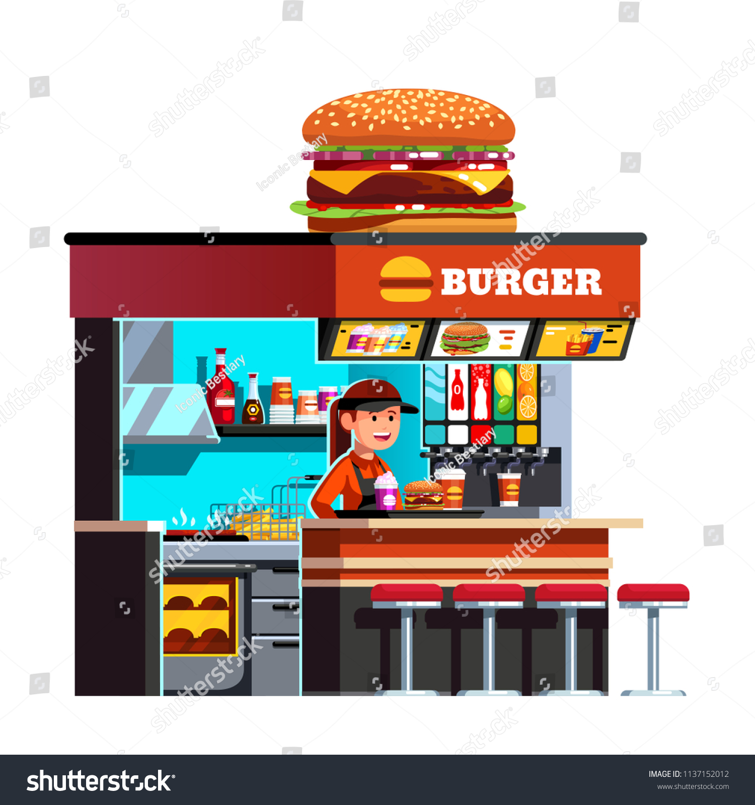 Modern Small Burger Shop On Go Stock Vector Royalty Free 1137152012