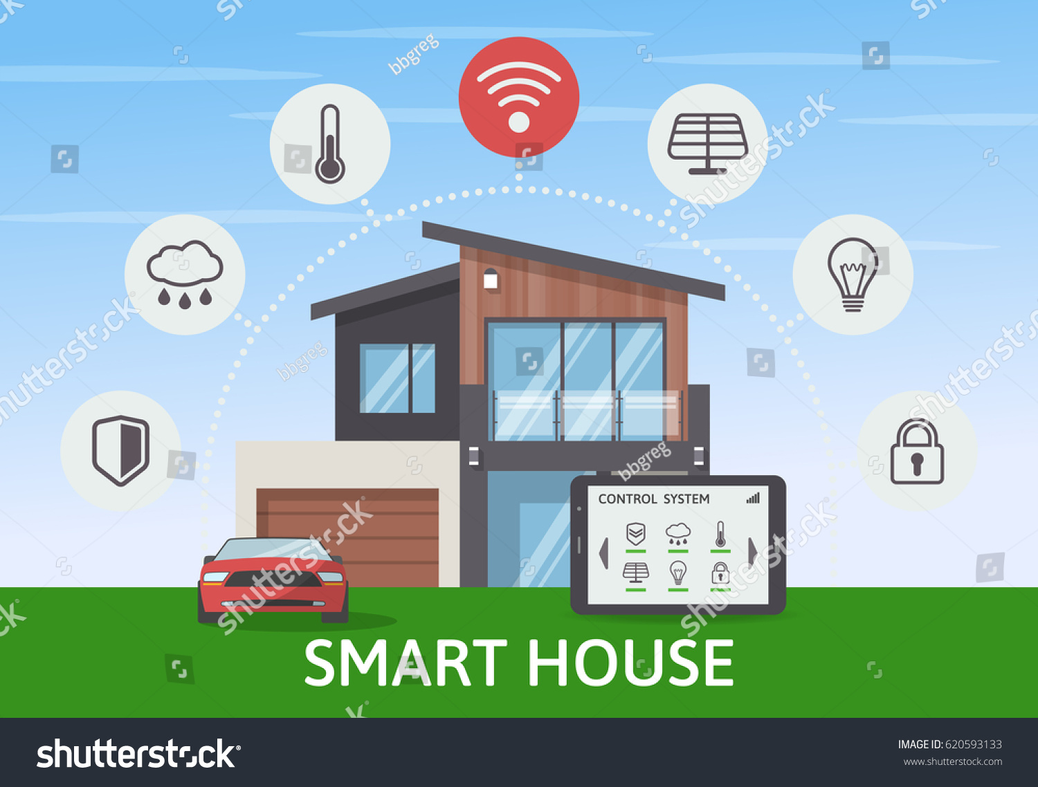 Modern Smart House Car Infographic Banner Stock Vector Royalty Free