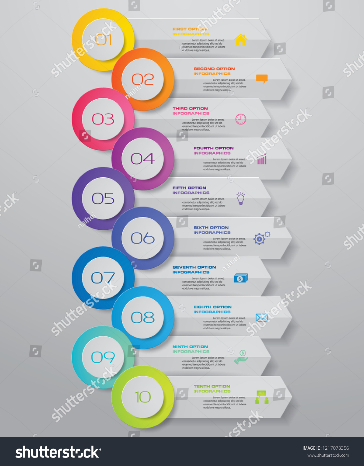 Modern 10 steps arrow infographics for your idea and presentation. EPS 10.