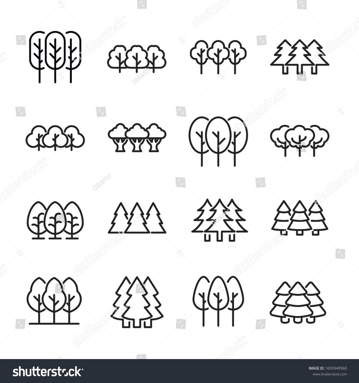 SVG of Modern thin line icons set of forest. Premium quality symbols. Simple pictograms for web sites and mobile app. Vector line icons isolated on a white background. svg