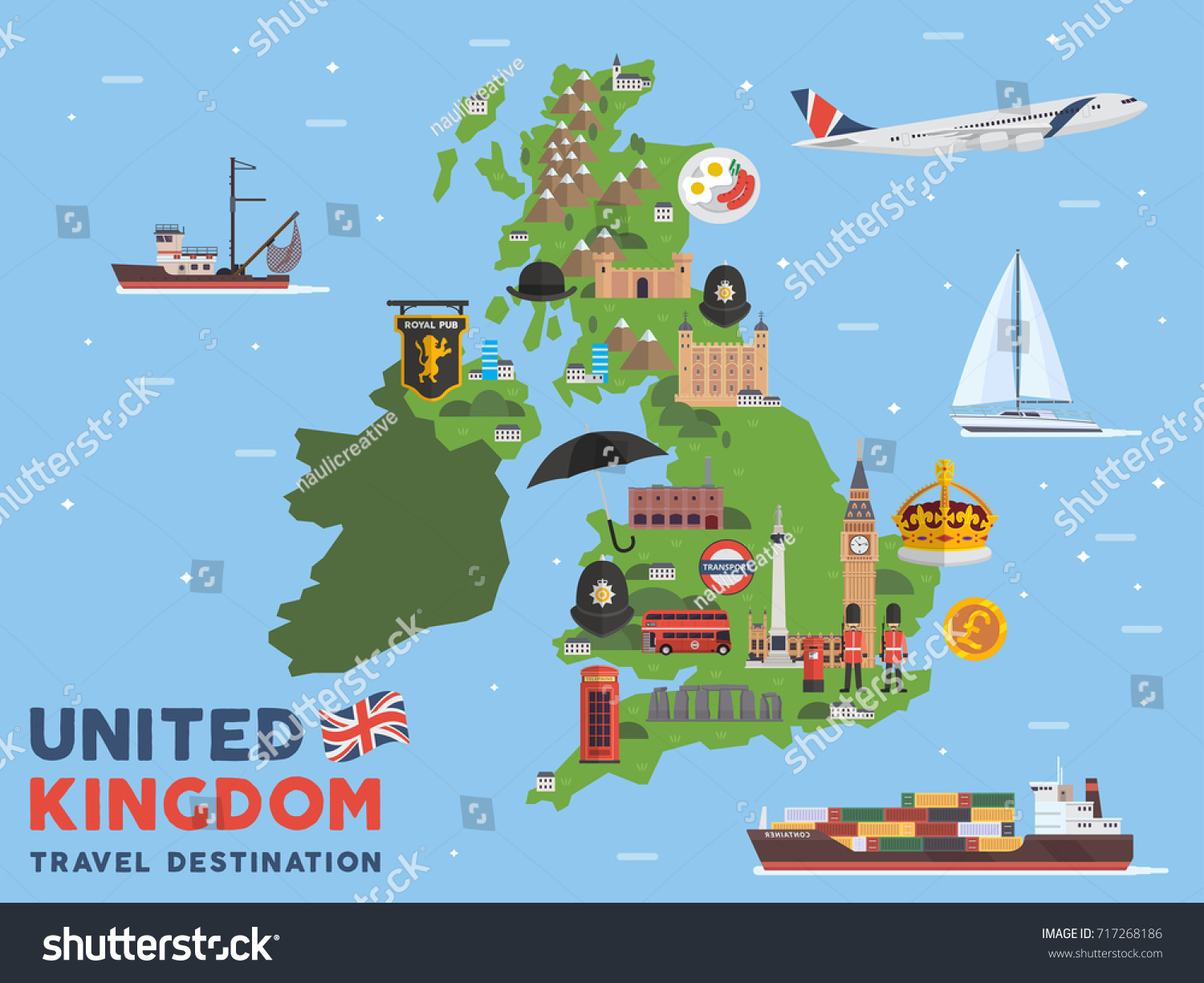 現代イギリス有名な観光地の地図イラスト のベクター画像素材 ロイヤリティフリー