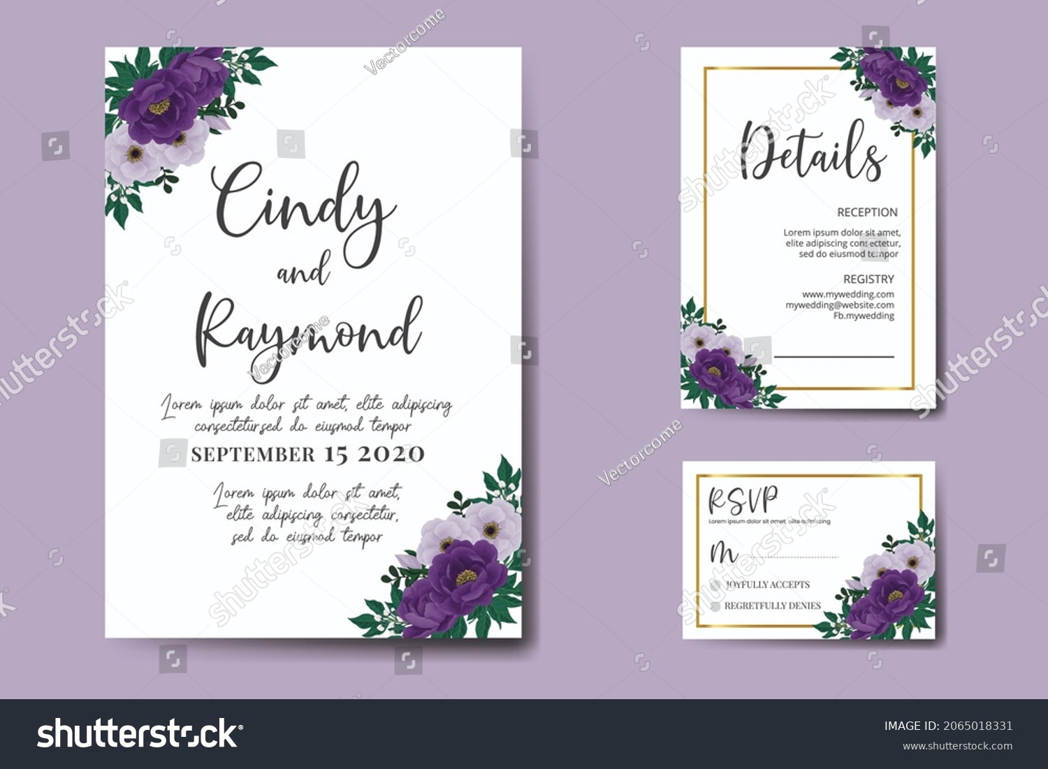 SVG of Modern Wedding invitation frame set, floral watercolor Digital hand drawn Purple Peony Flower Invitation Card Template svg