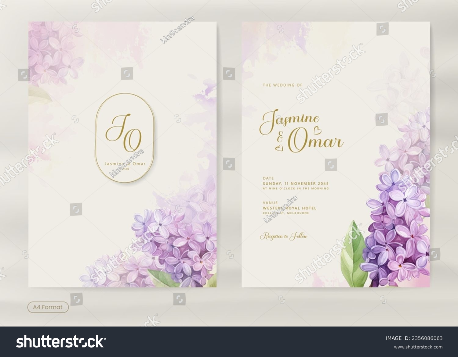SVG of Modern Wedding Invitation with Lilac Flower Watercolor svg