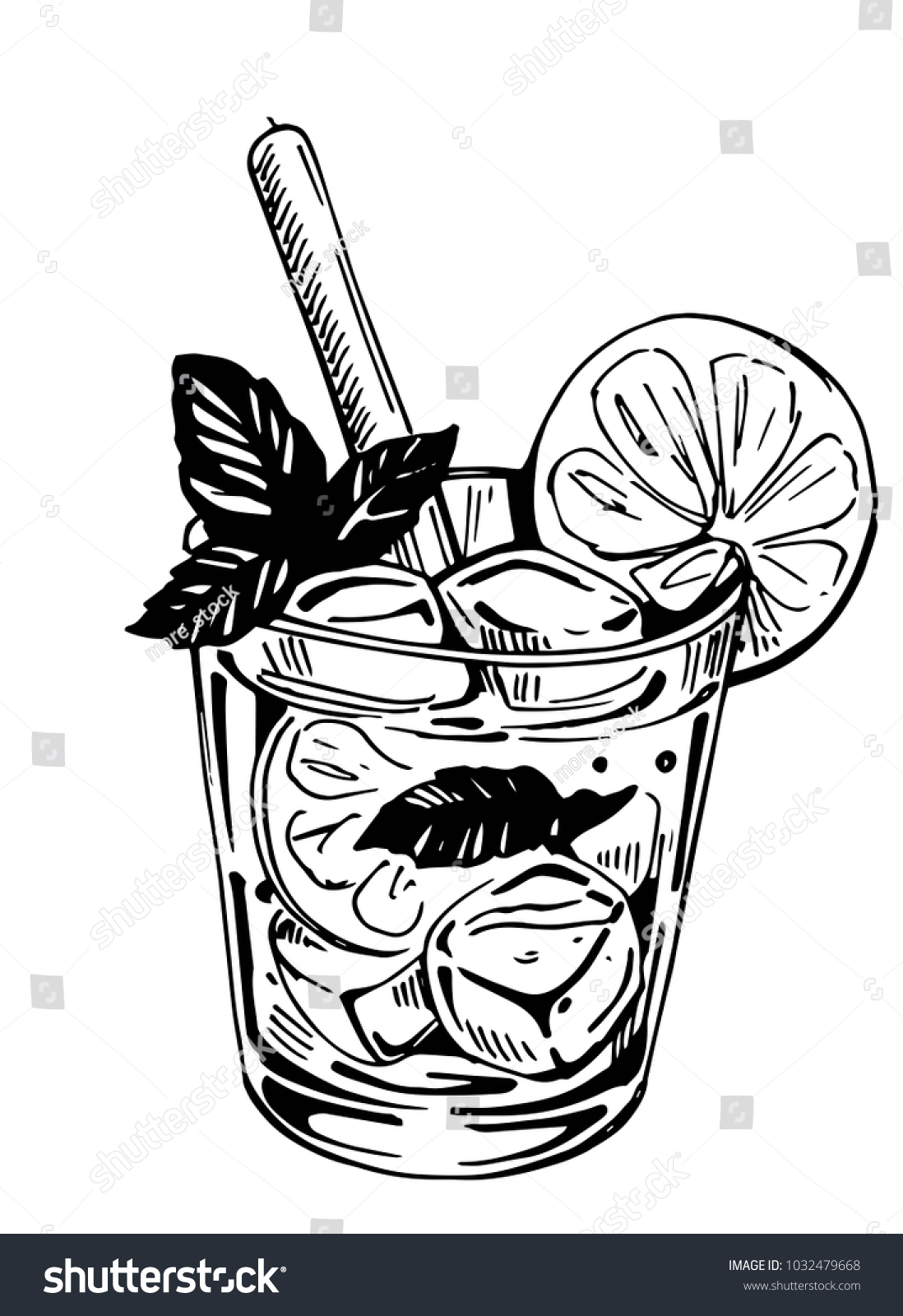 Mojito Cocktail Vector Illustration Isolated Outline Stock Vector ...