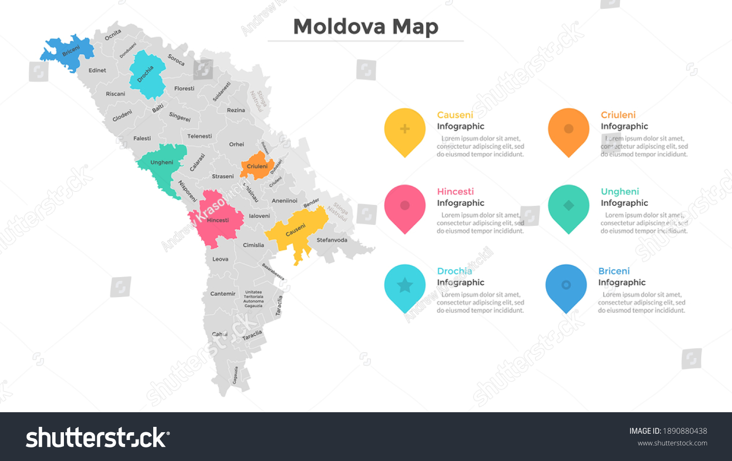 Stock Vector Moldova Map Divided Into Federal States Territory Of Country With Regional Borders Moldavian 1890880438 